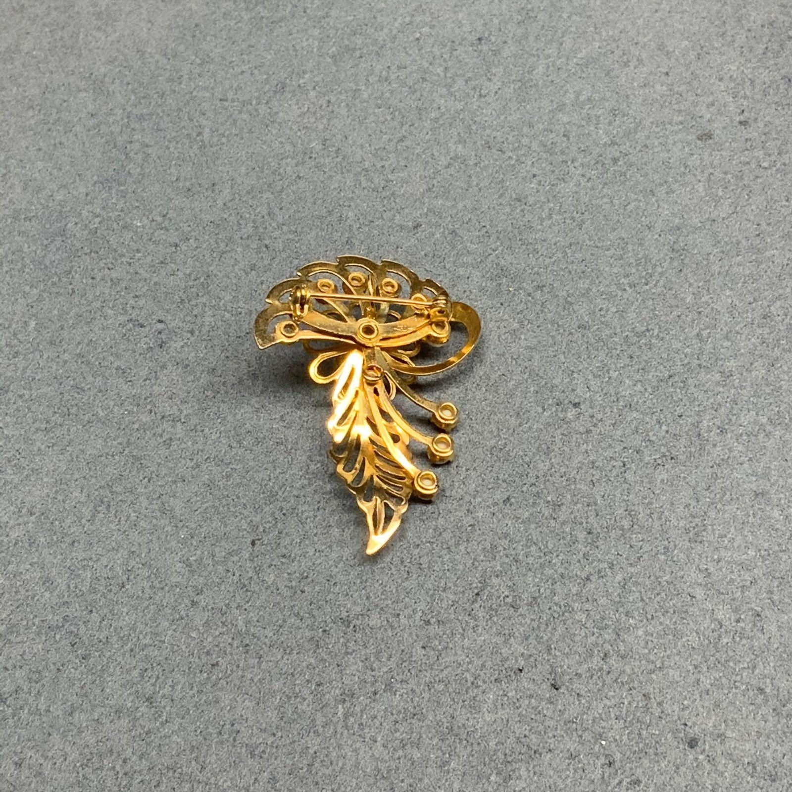 Vintage Abstract Floral Brooch Pin 3 In As Gold White Bead Retro Flower Glam