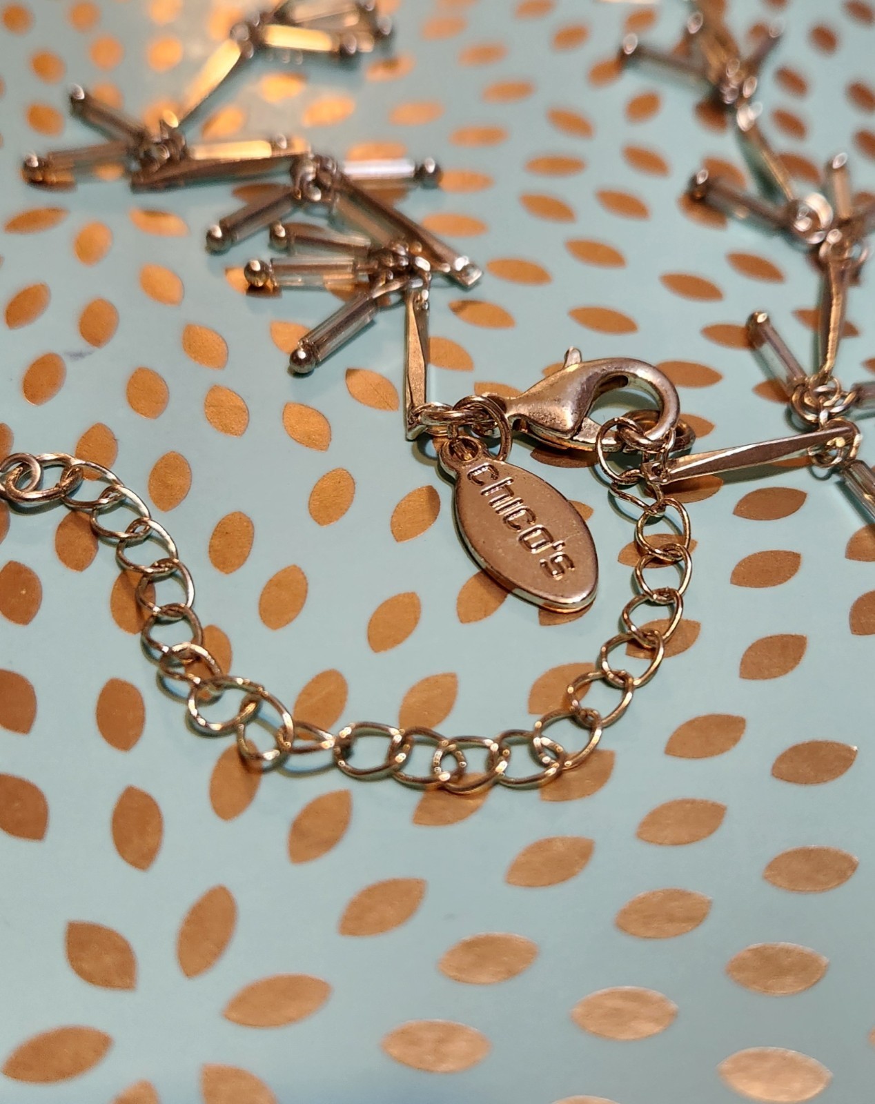 VTG Goldtone, Clear Elongated Glass charm Beads, Station Necklace