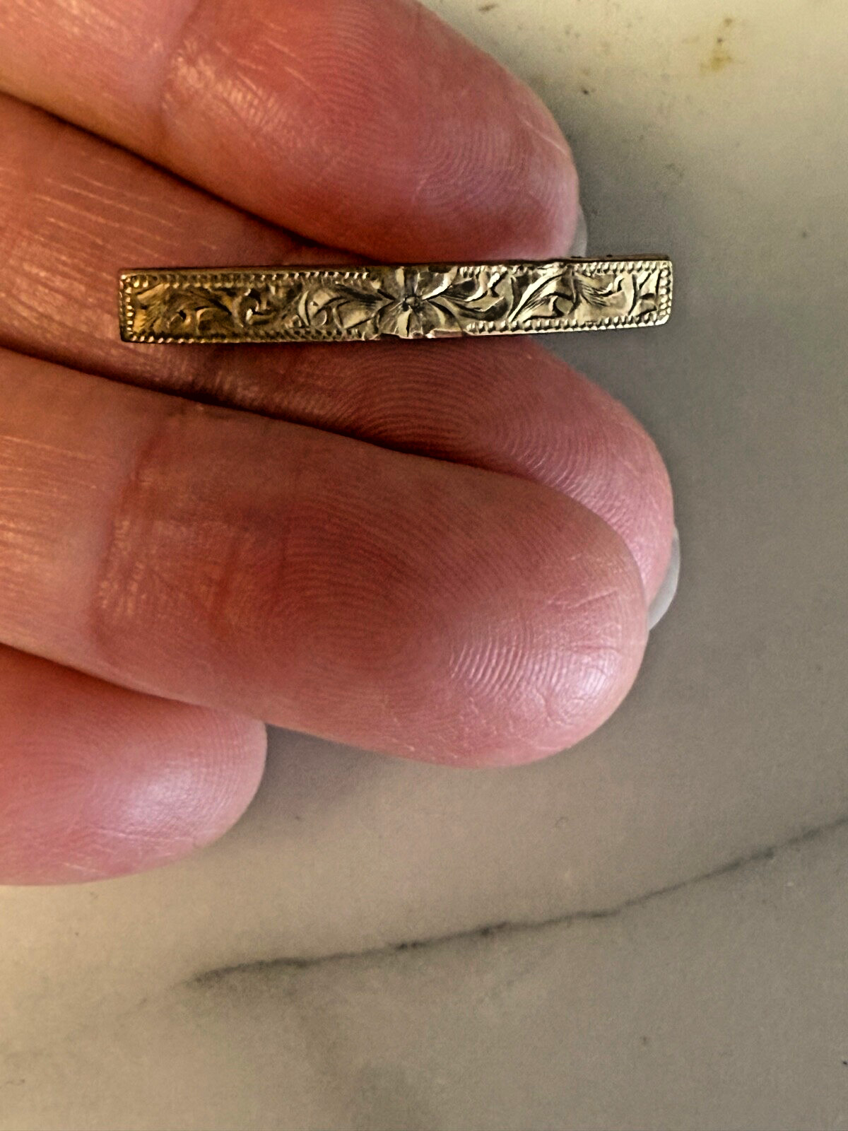 Etched gold or gold-filled baby beauty Victorian Edwardian safety clasp pin
