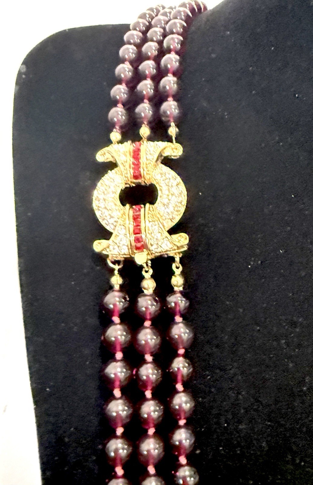 NOLAN MILLER Glamour Collection 3 Strand Bordeaux Glass Garnet Necklace 30”