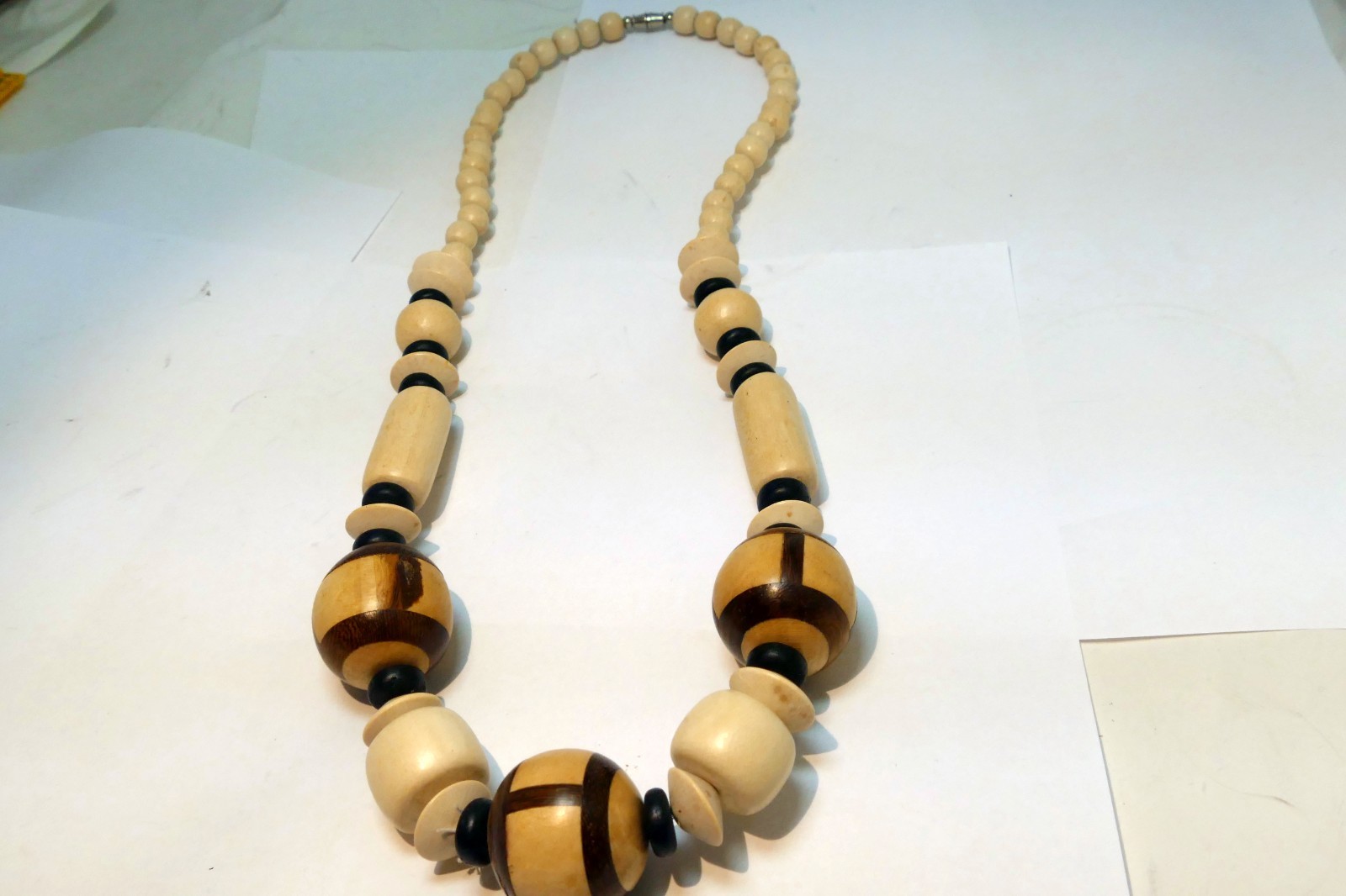 Large Wood Bead Necklaces Women Necklaces Boho black white brown stripes