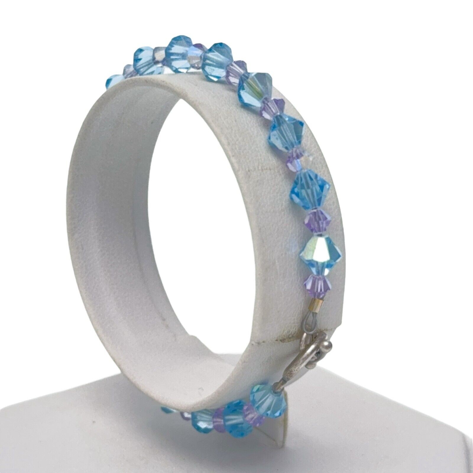 Purple Blue Crystal Beaded Bracelet | Vintage Sterling Silver 925 | 7″