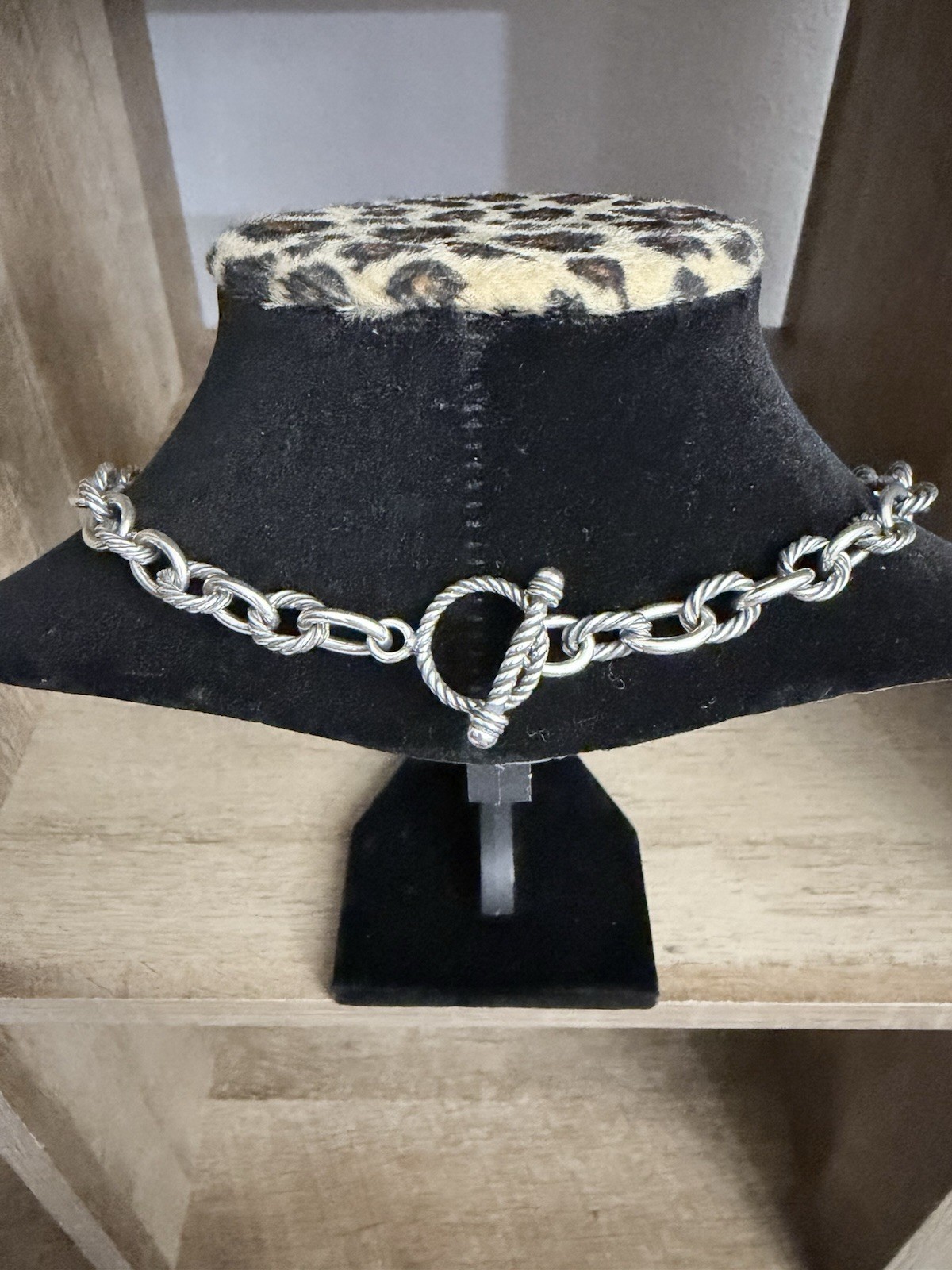 Sterling Silver Vintage Chain Link Twisted Texture 19” Toggle Clasp