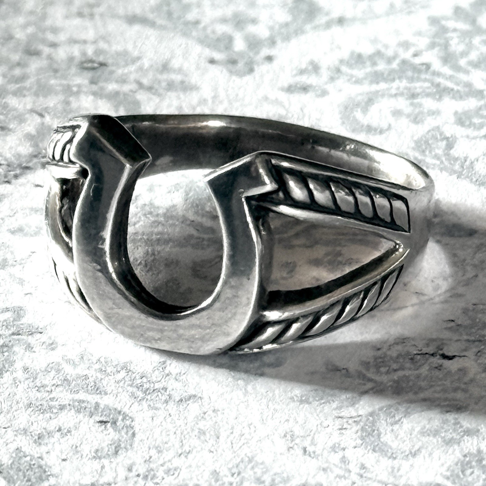 Horseshoe Ring Size 14 Sterling Silver Braided Western Rope Country Mens Gift