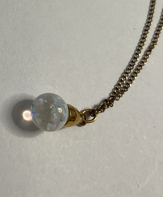 Vintage Floating Opal Pendant w/Gold, On Chain Necklace 15″