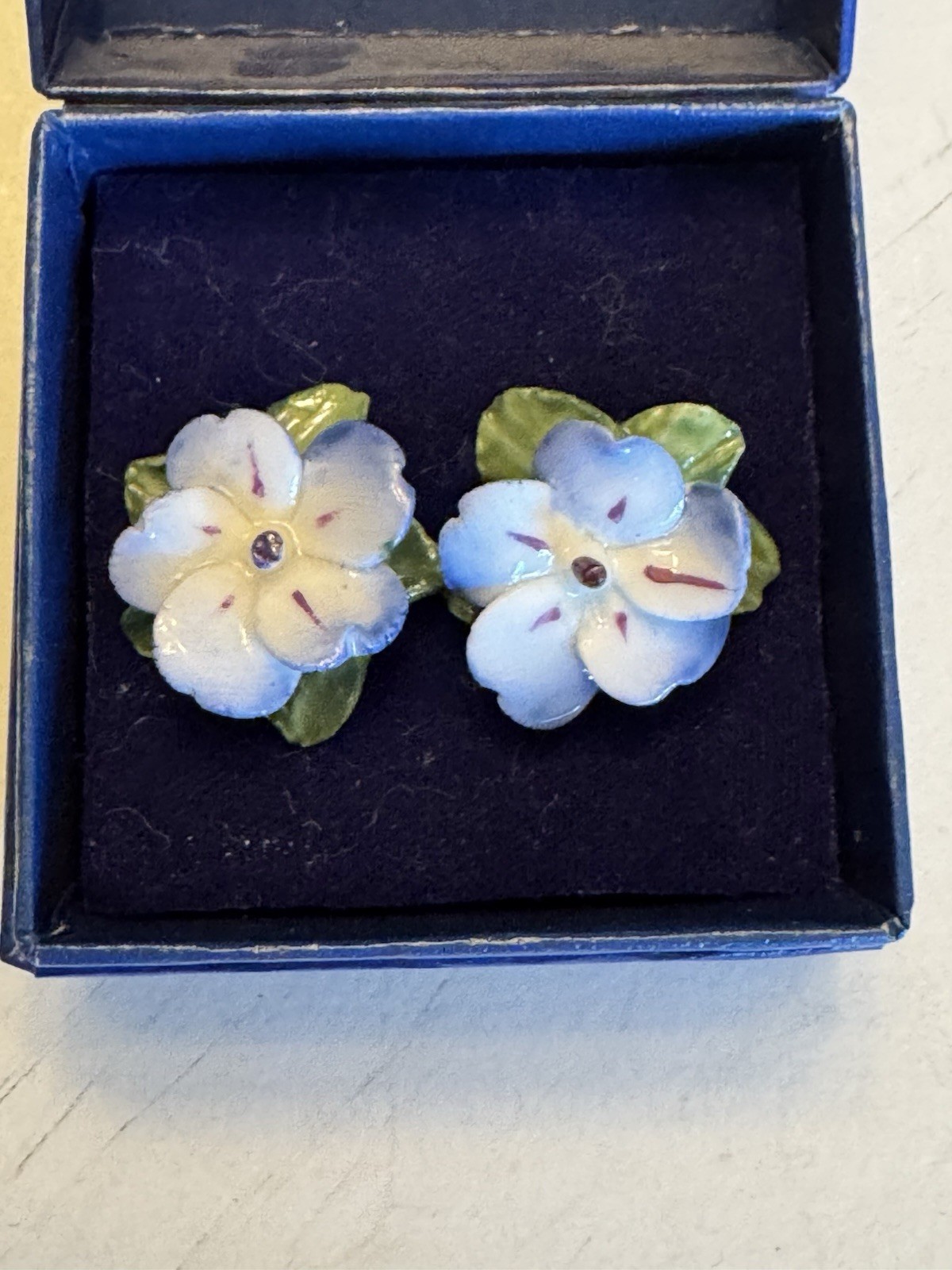 Vintage Dorothy Ann Porcelain Earrings Pansy HandPainted England Box Bone China