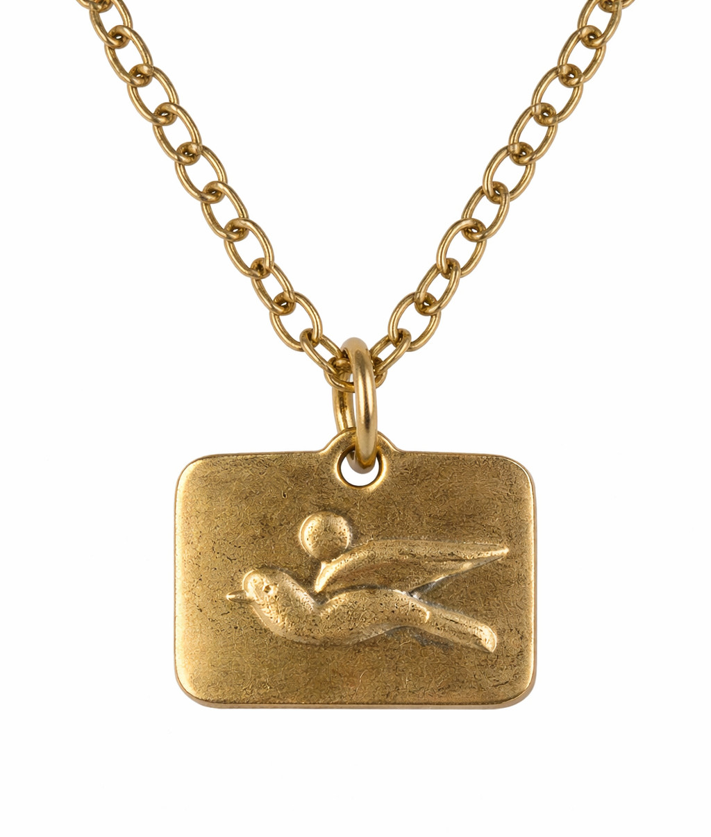 Bird Stamped Brass Pendant Necklace – 1″ × 1⅛” – 20″ Chain