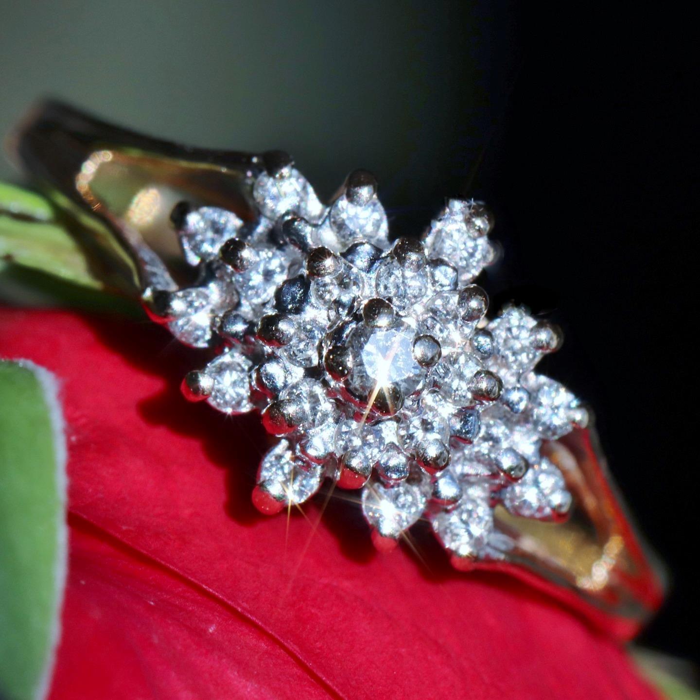 14k yellow gold ring 0.35ct diamond sz 8.5 antique handmade 3.3g Exquisite N2592