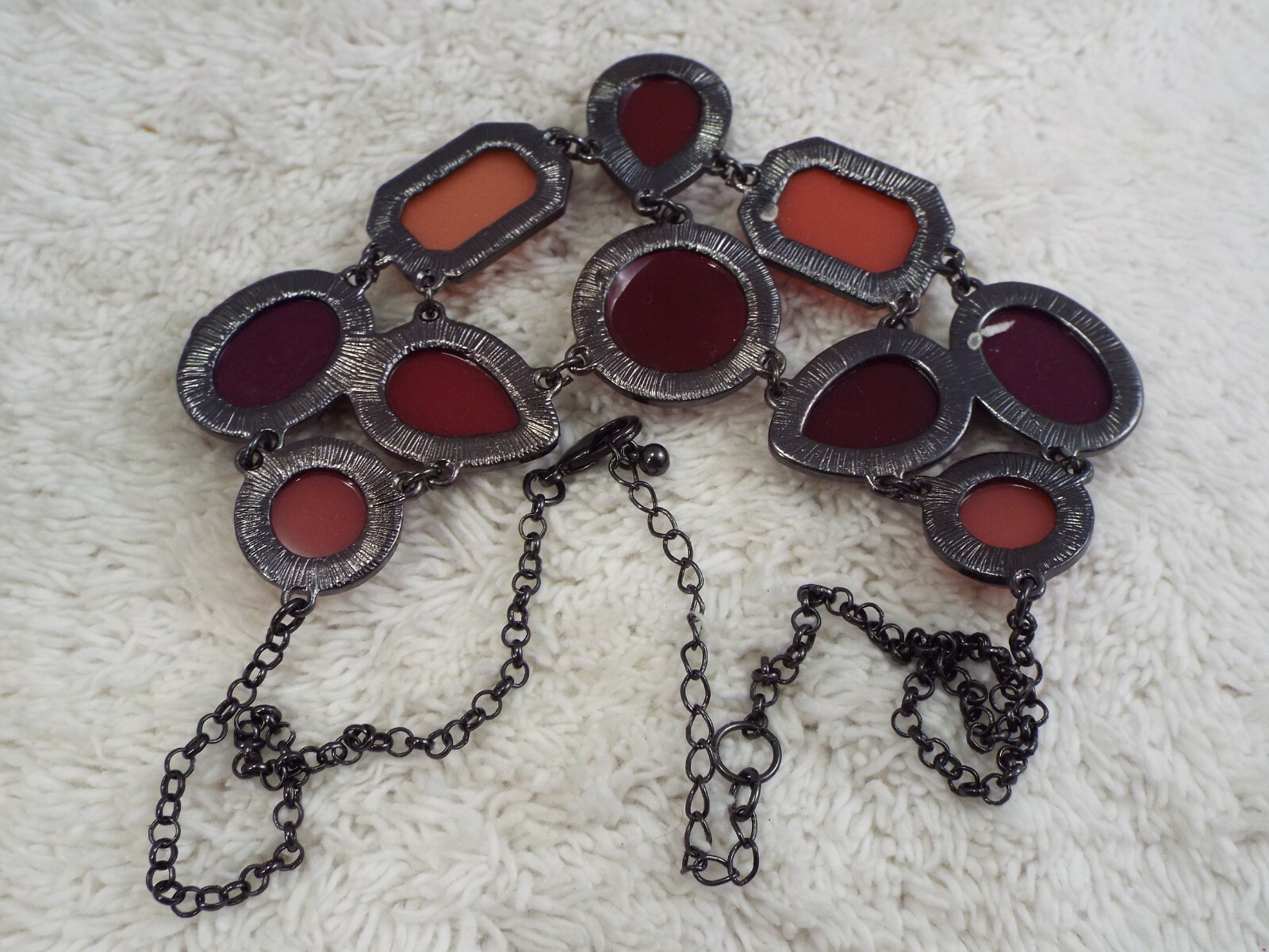 Gunmetal Peach Red Fuchsia Bead Scoop Necklace (A57)