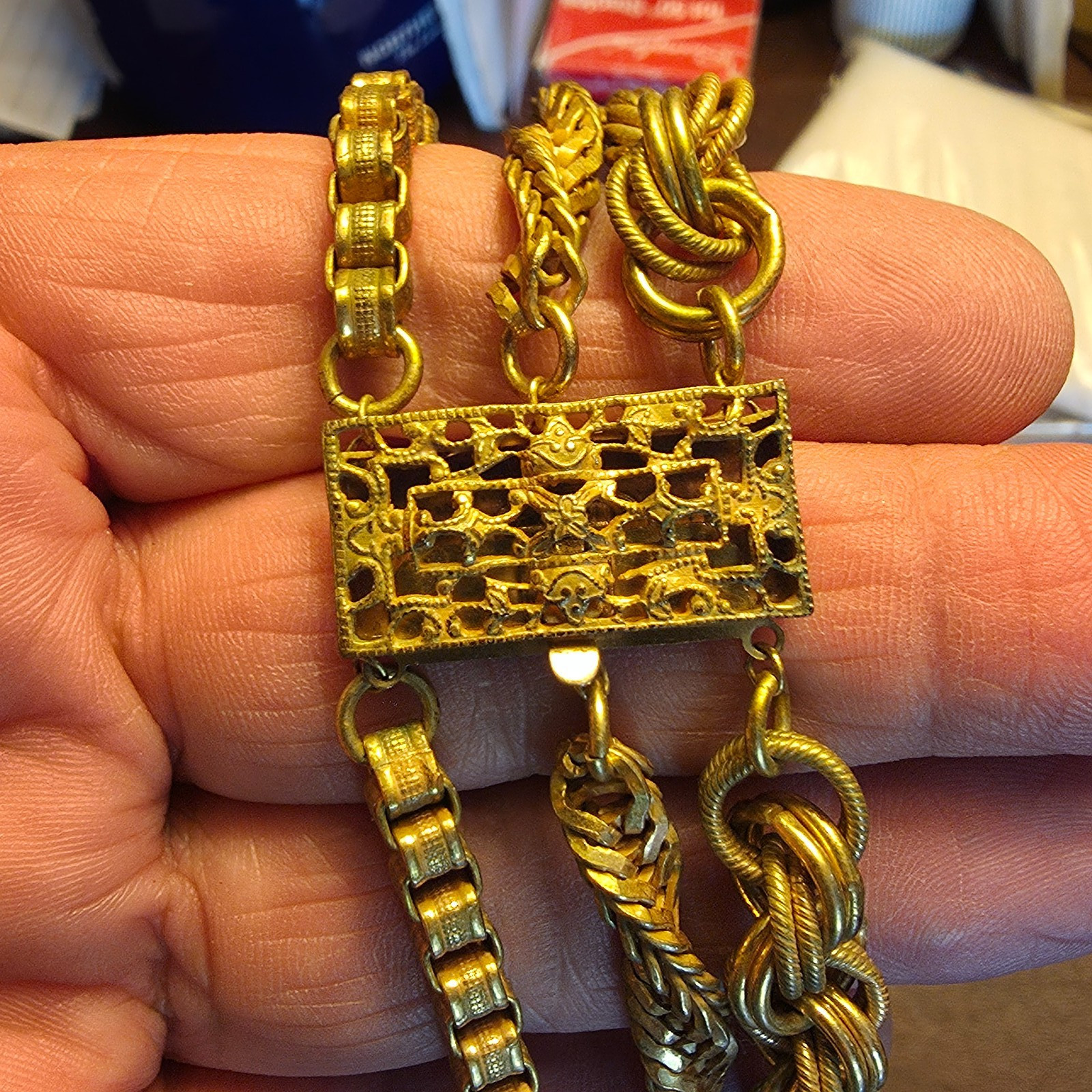 MIRIAM HASKELL MULTI GOLD ROPE CHAIN NECKLACE VINTAGE SIGNED WITH BOX