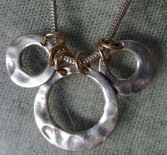 Dainty Vintage Sterling Silver 20″ Necklace w/ Dangly Hammered Circle s Pendants