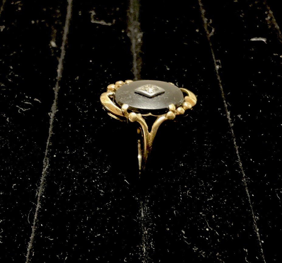 Vintage 10k Yellow Gold Art Deco Diamond & Onyx Ring Sz 7.25 3 g