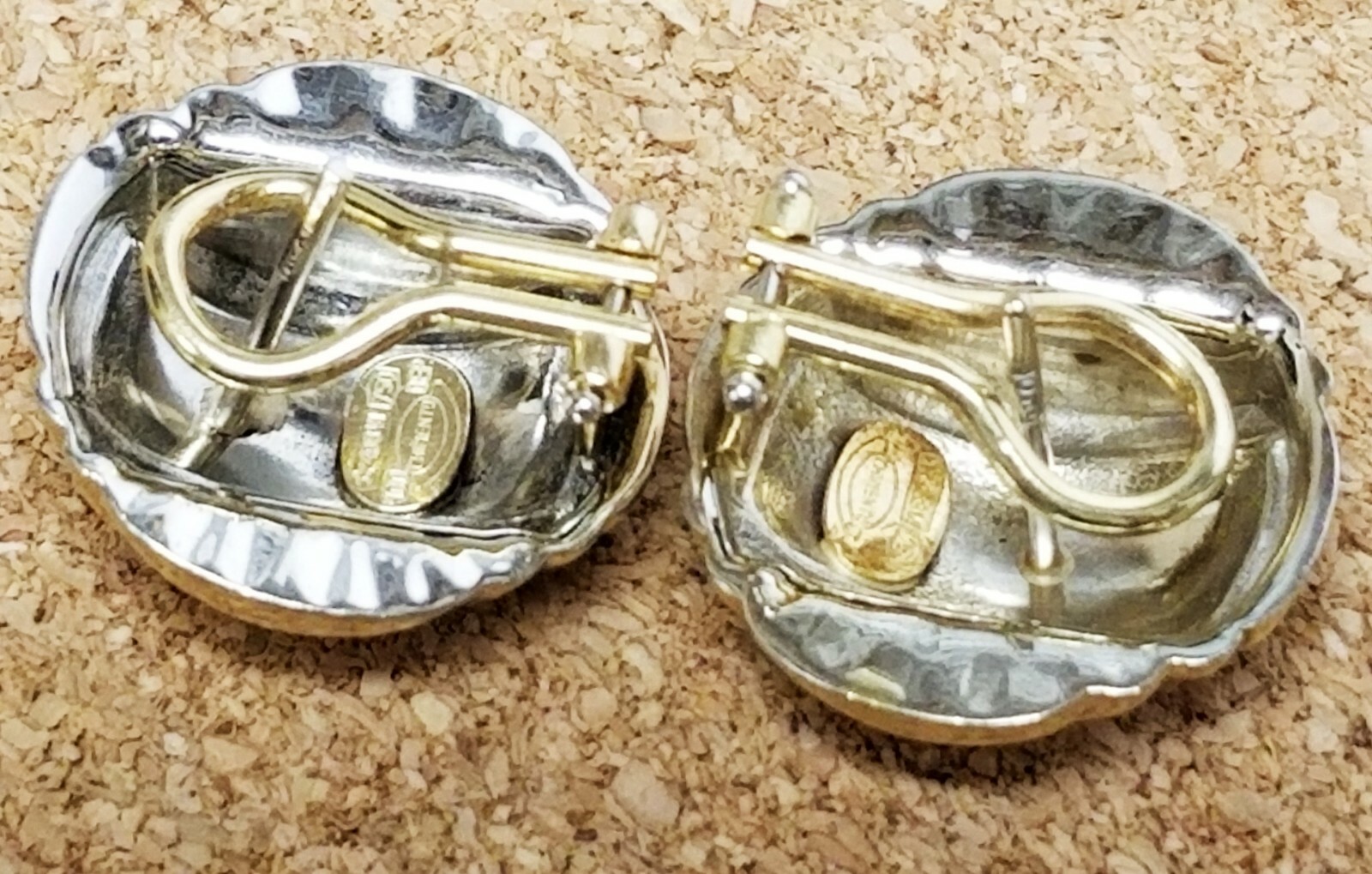 CHIMENTO Modernist 18K Yellow & White Gold Pierced French Clip Earrings 3/4″