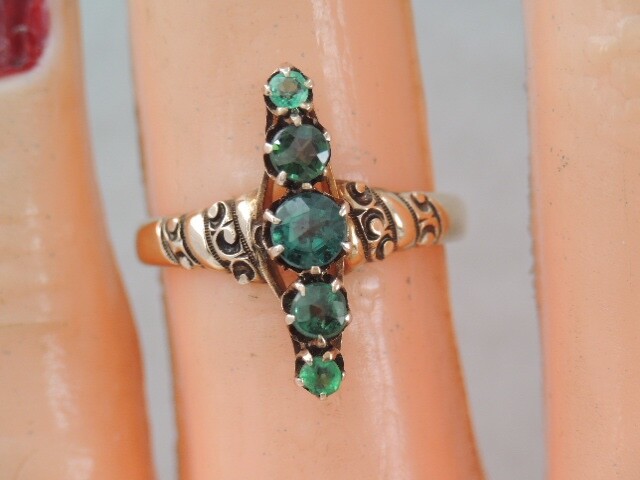 ANTIQUE VICTORIAN 10K YELLOW GOLD 5 STONE EMERALD NAVETTE RING sz 4 3/4