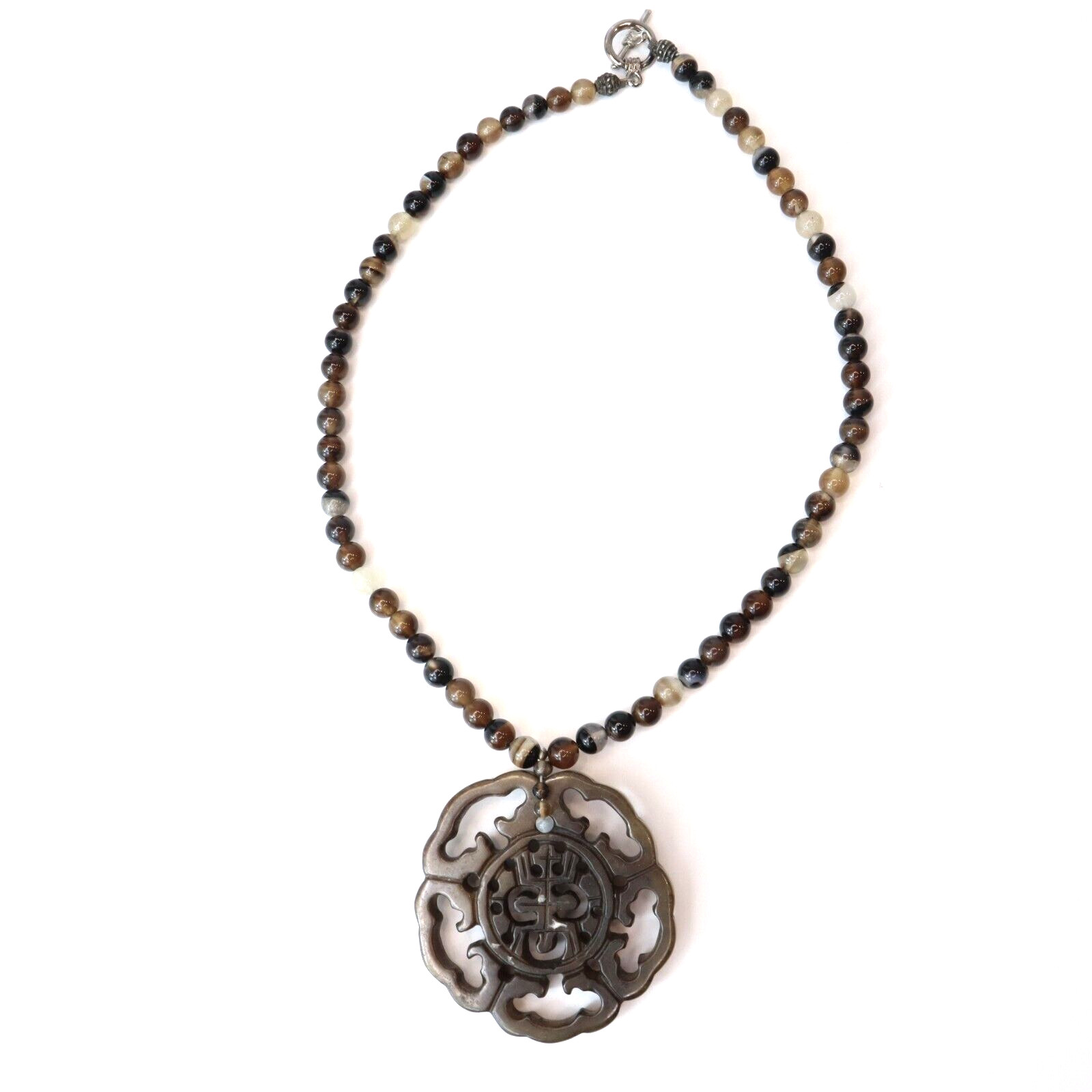 Vintage Chinese Export Hardstone Jade Carved Jade Tigers Eye Jasper Necklace
