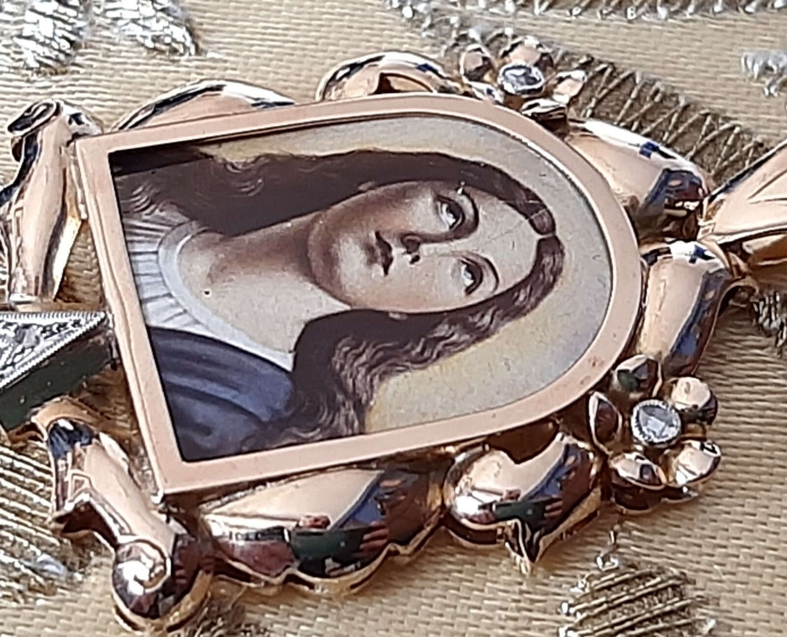 Fine Antique Art Deco 18K 18CT Gold Diamonds Virgen Mary Medal Pendant Ca 1930