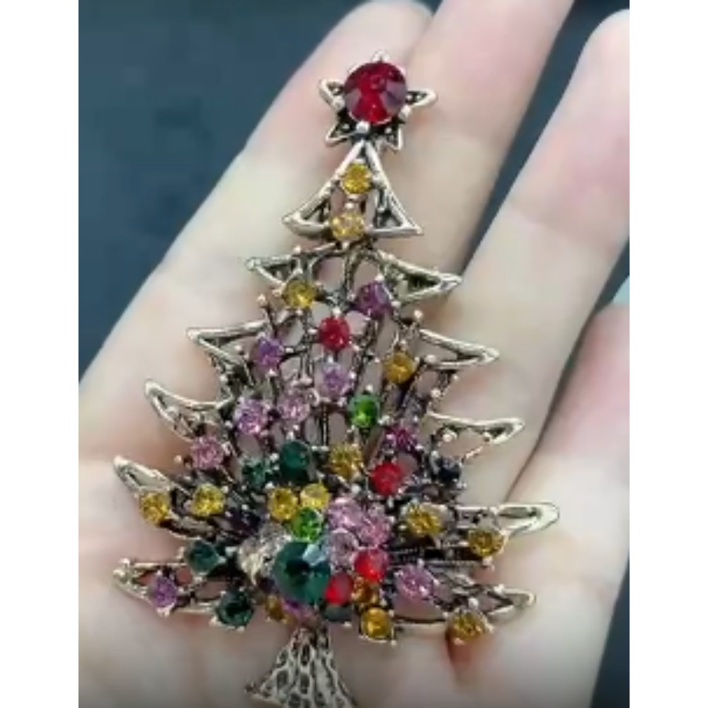 Vibrant Christmas Tree Enamel Brooch Alloy Rhinestone Mosaic Badge Pin Party New