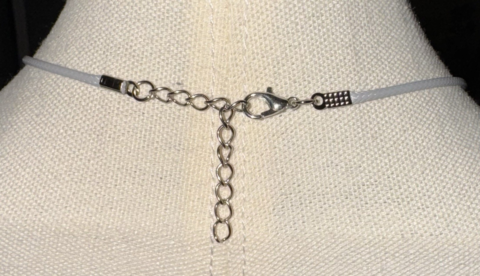 Vintage Silvertone & Blue Rhinestone Pendant On Gray Leather Cord 16”