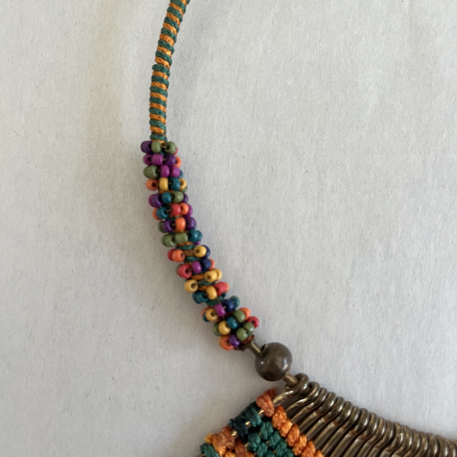 Vintage Fringe Statement Necklace Collar Bib Choker Beaded Bright Colors Patina
