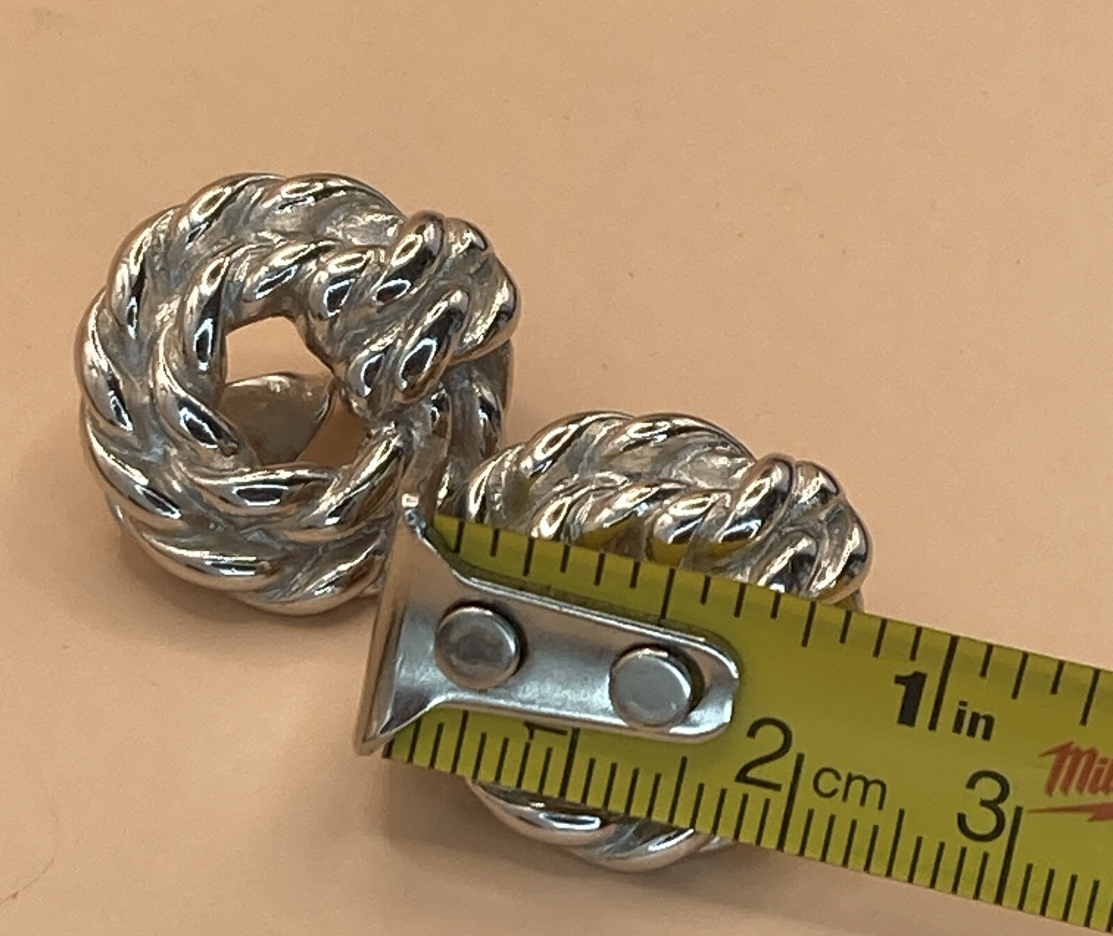 Vintage monet clipon Silver Tone Twisted Rope Open Circle Wreath tension setting