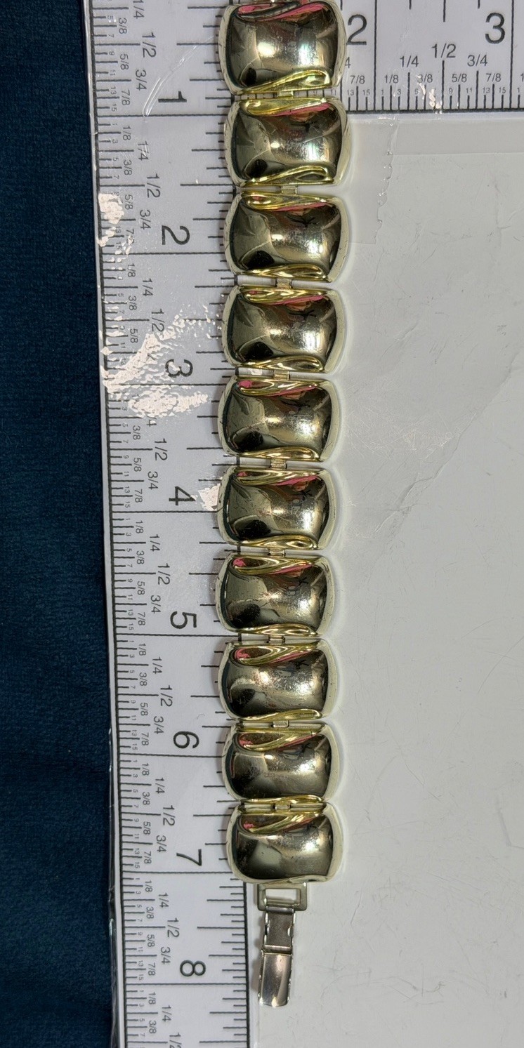 Vintage MCM Napier Dome Square Link Bracelet Mirror Finish Gold Tone Snap Close