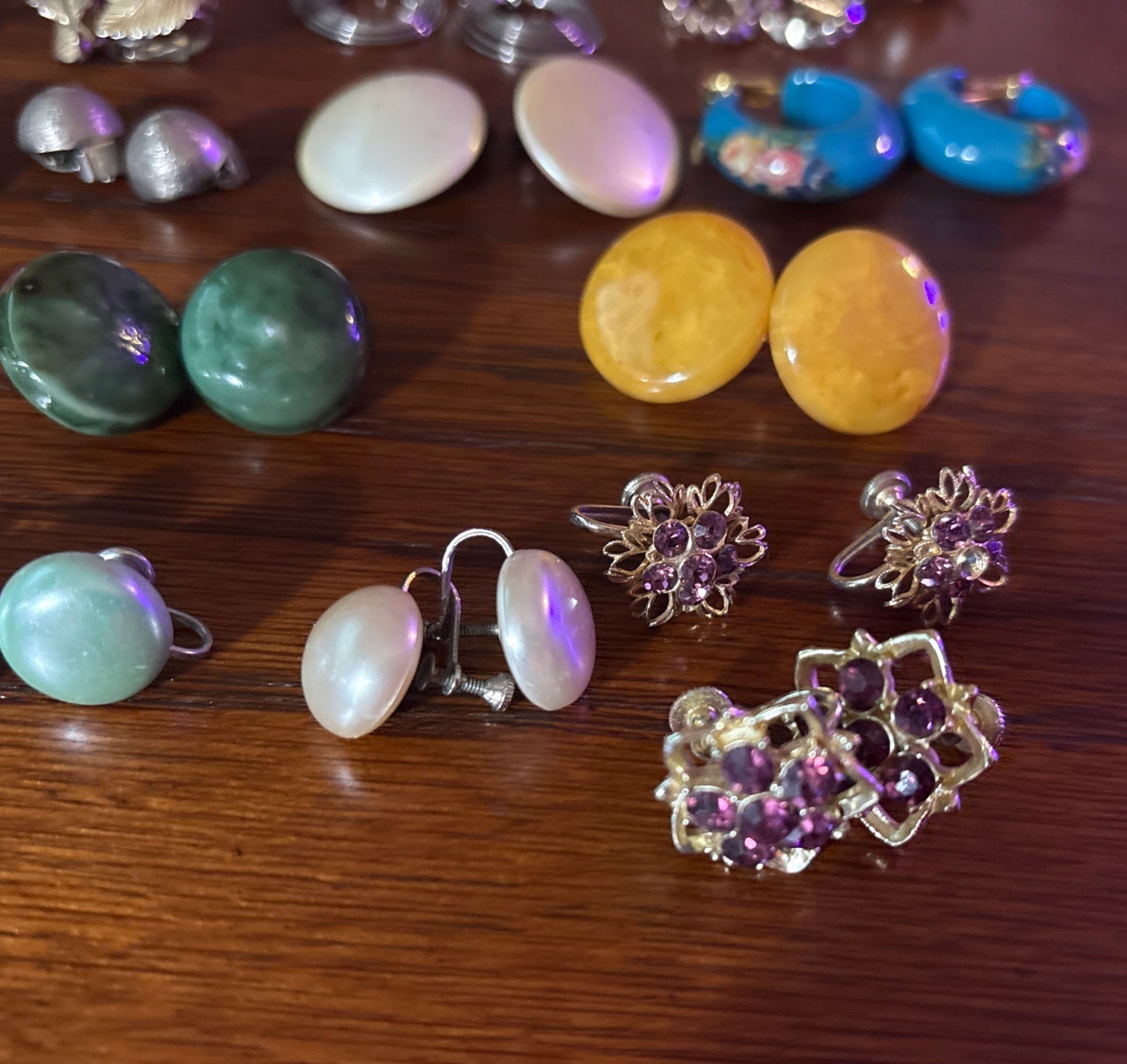 Vintage Earrings Lot Of 19 Pairs Multicolor Clip Ons And Screw Backs Preowned