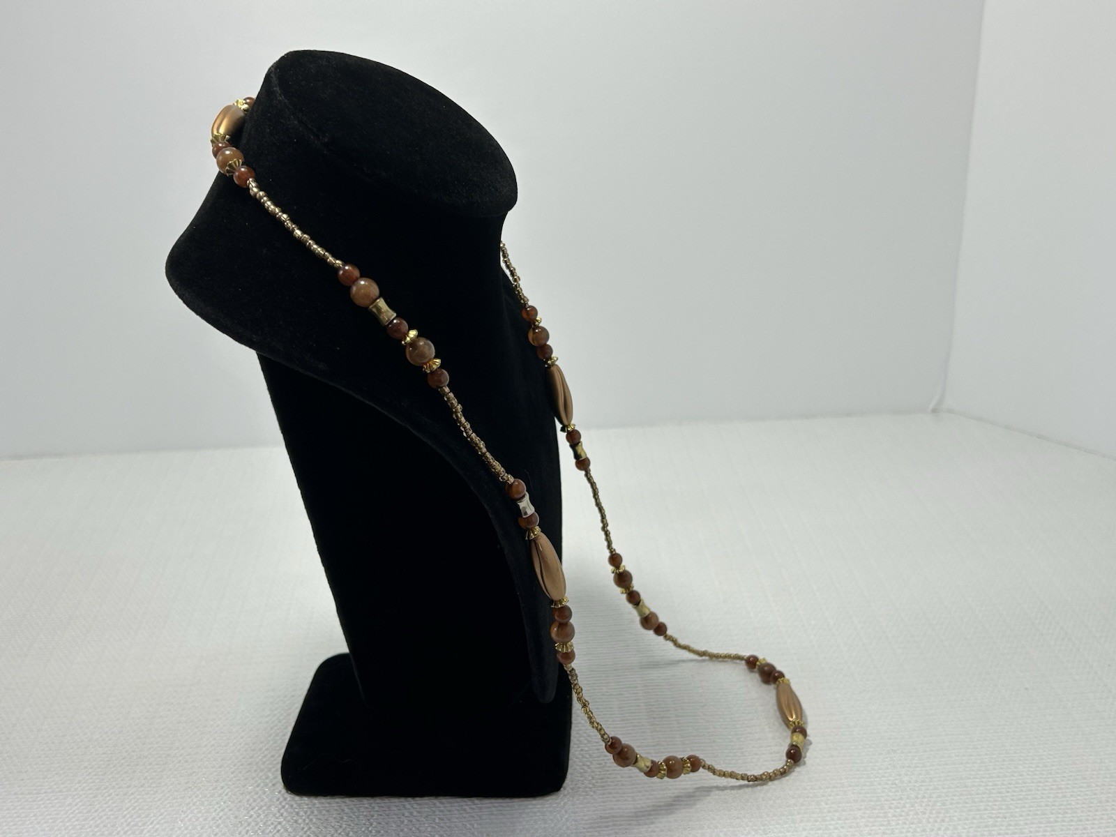 Vintage Brown & Copper Tone Beaded Granny Grandma Core Necklace