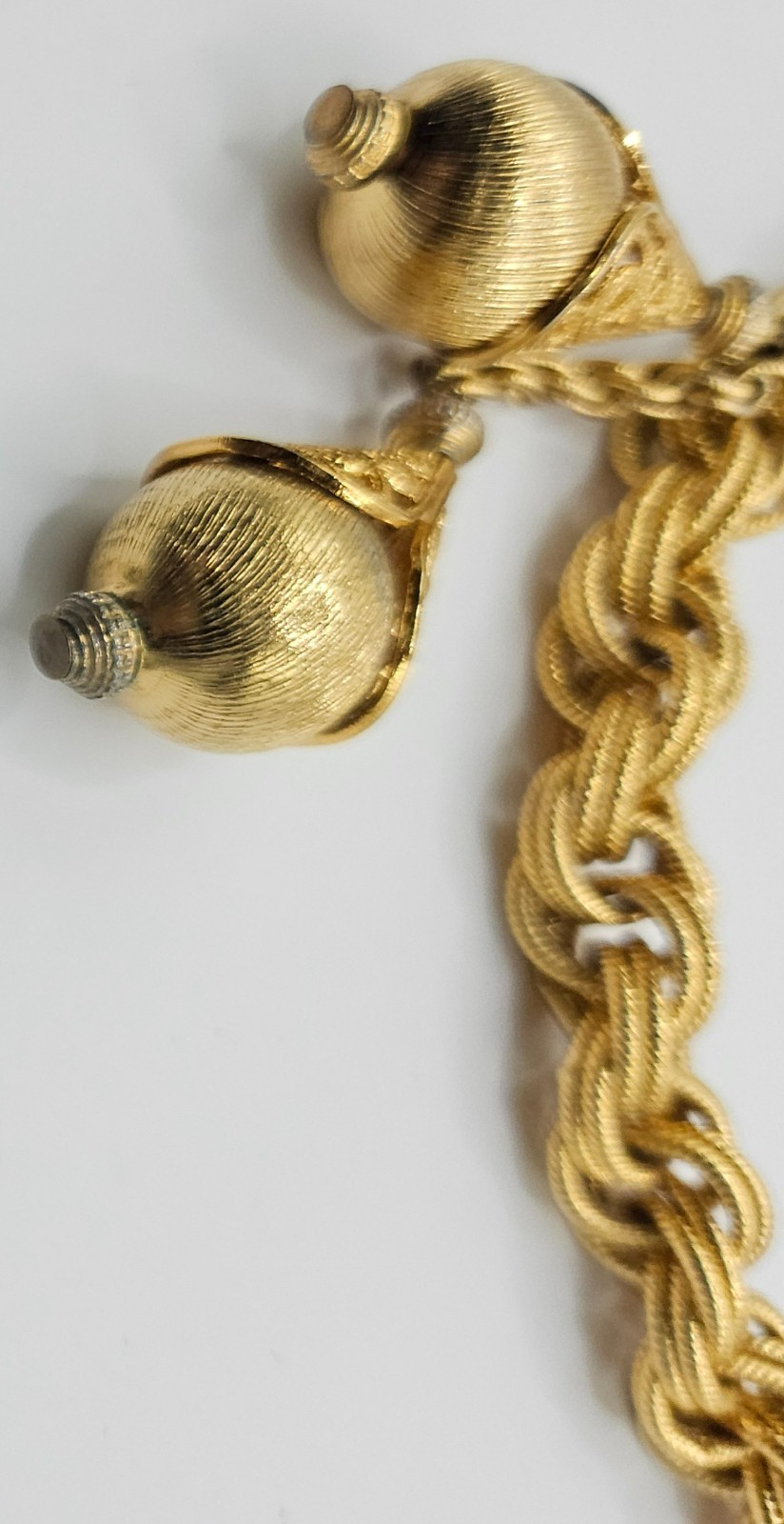Vintage Monet Bolero Bracelet with two Filigree Etruscan Style Charms Gold Tone