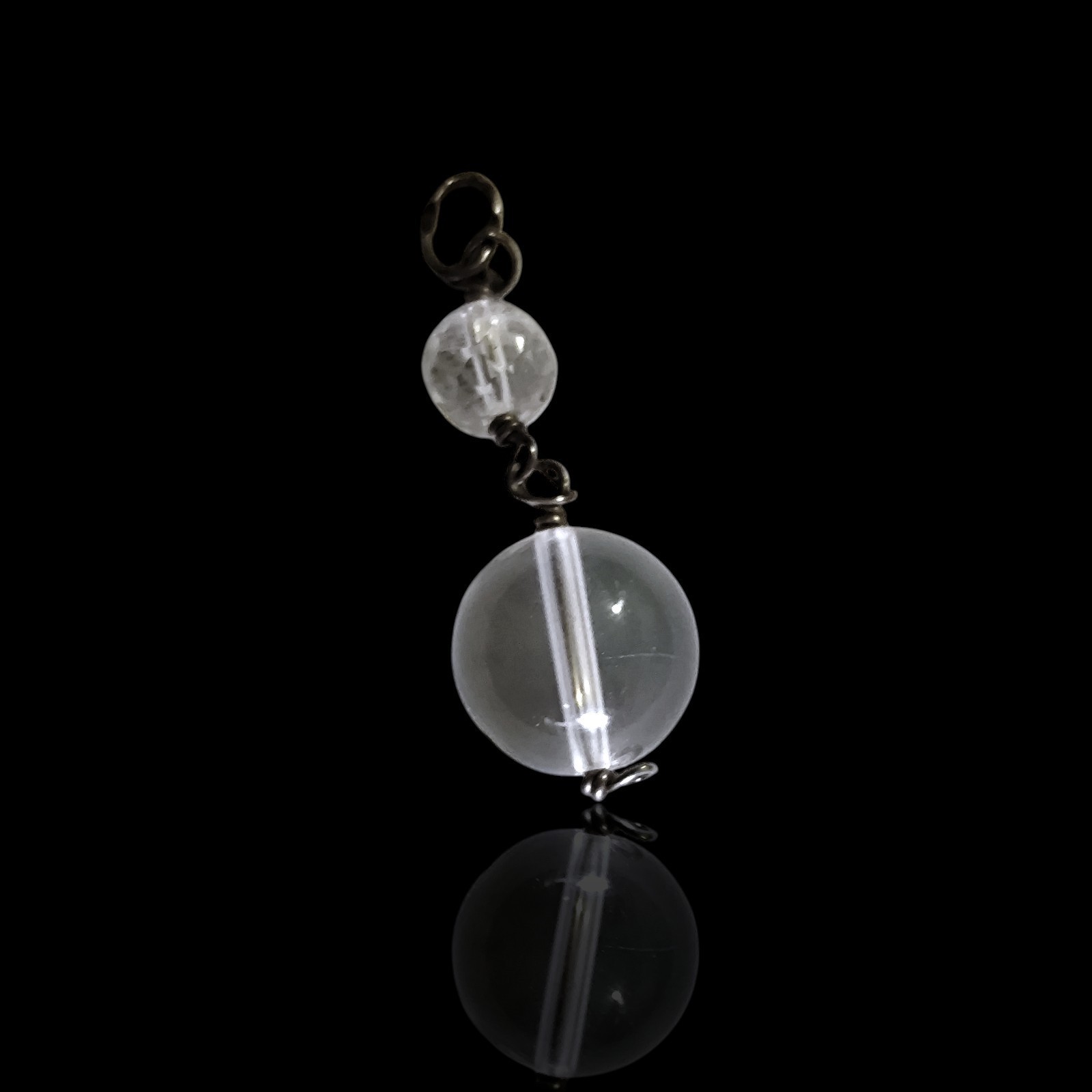 Vtg Antique Sterling Silver Pools Of Light Orb Rock Quartz Pendant