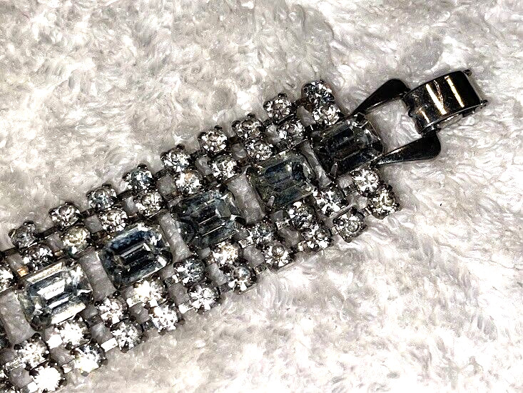 Vintage Emerald Cut and Round Rhinestone Bracelet, Five Row, Unsigned