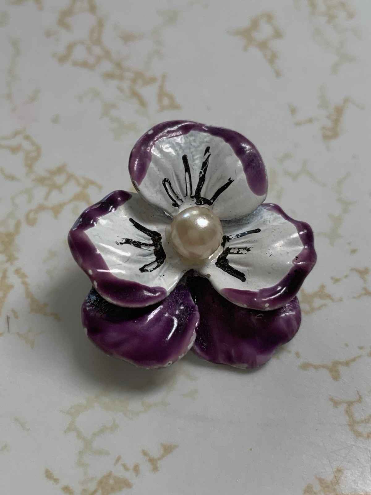 VINTAGE STERLING SILVER BEAU ENAMELED PANSY 925 PIN