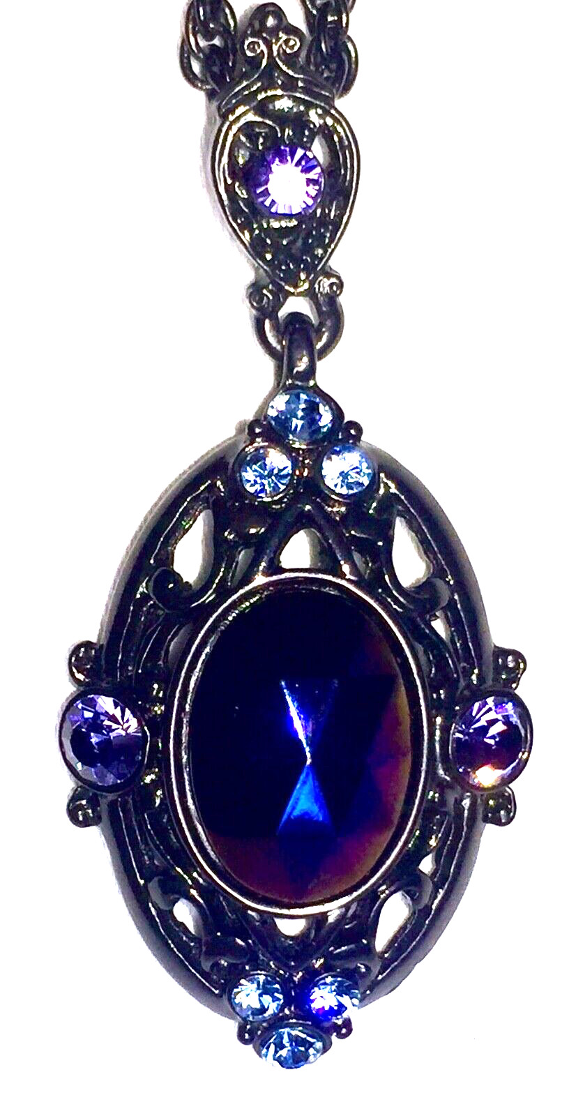 VINTAGE🇺🇸1928 PURPLE+BLUE AUSTRIAN CRYSTAL BLACK GUNMETAL NECKLACE LN✨VTG✨HTF
