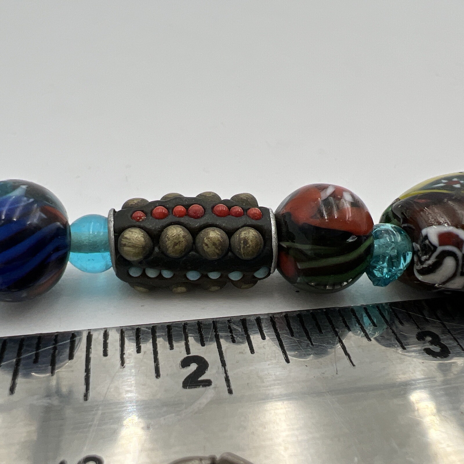 Vtg Murano Millefiori Venetian Oval Glass Different Shapes Bead Necklace