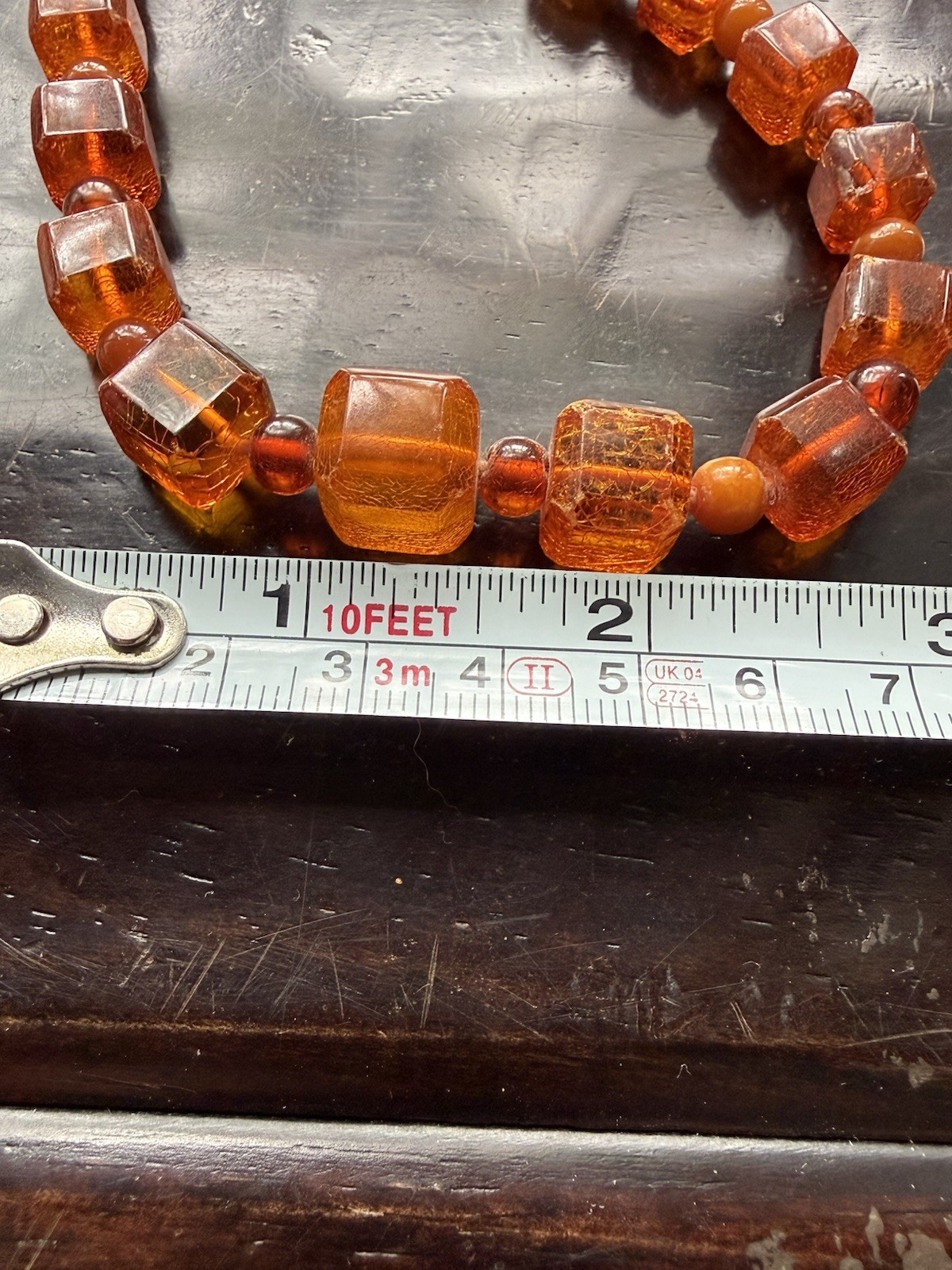 39” 47g Honey Amber Catalin Bakelite Graduated Cube Bead Necklace