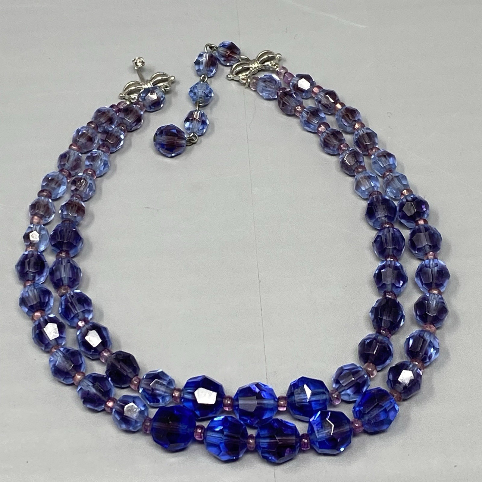 VTG Marvella Czech Glass Beaded Necklace Cobalt Blue Purple Coated Stunning 15″