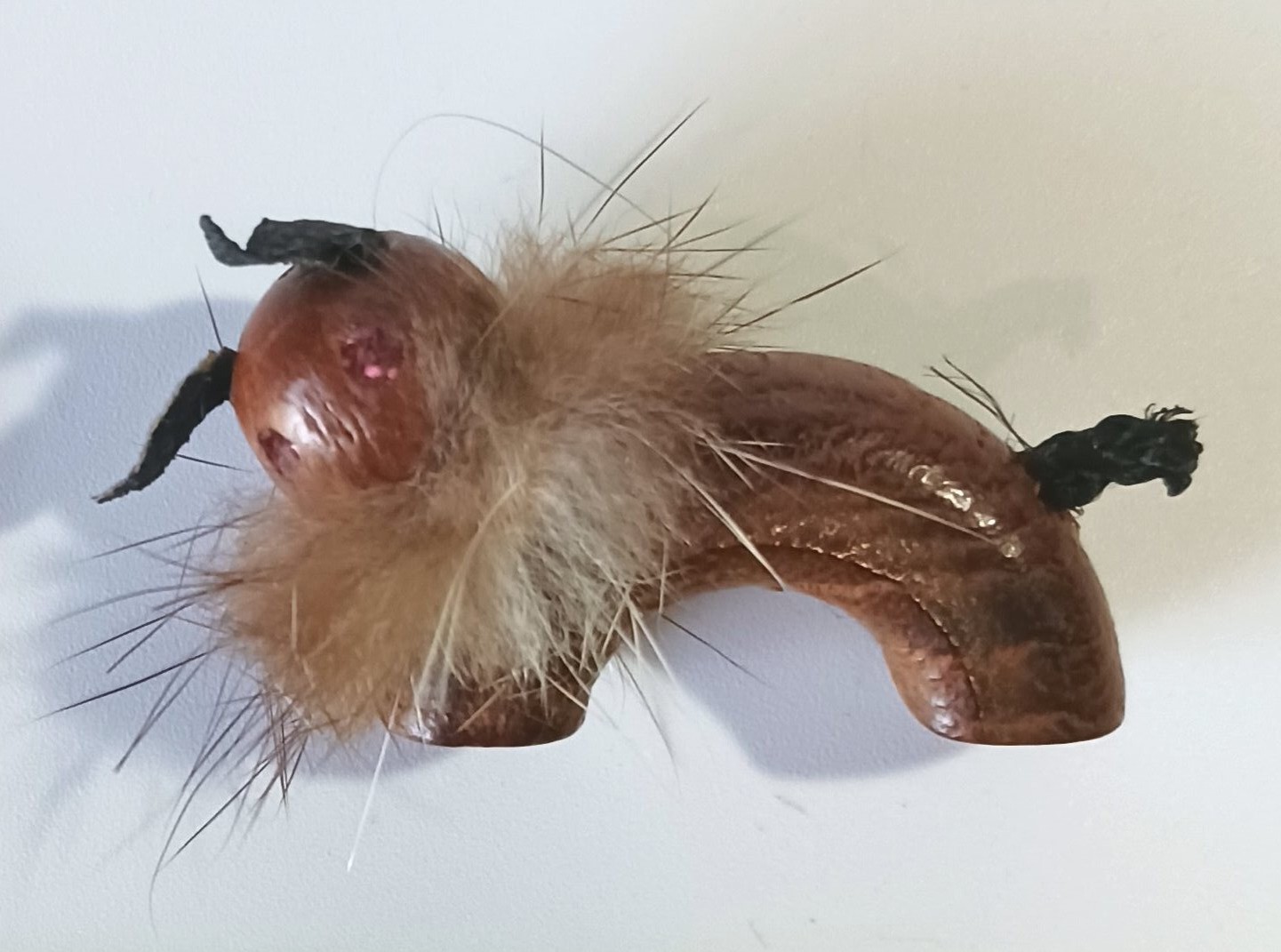 Vintage Wood, Fur, Leather, Rhinestone Animal Creature Brooch – Lion?