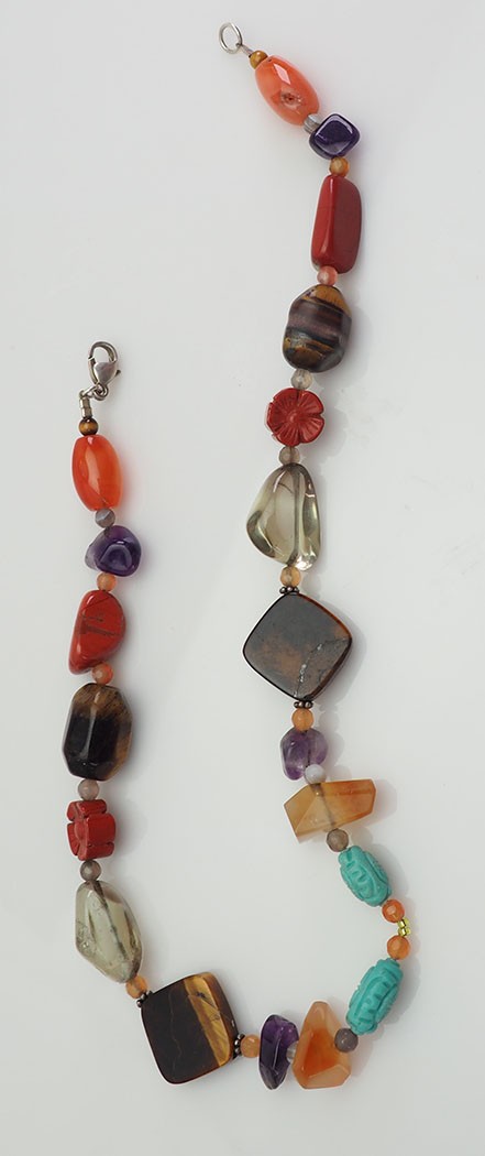 Beautiful multicolor mixed gemstones and sterling silver artisan necklace