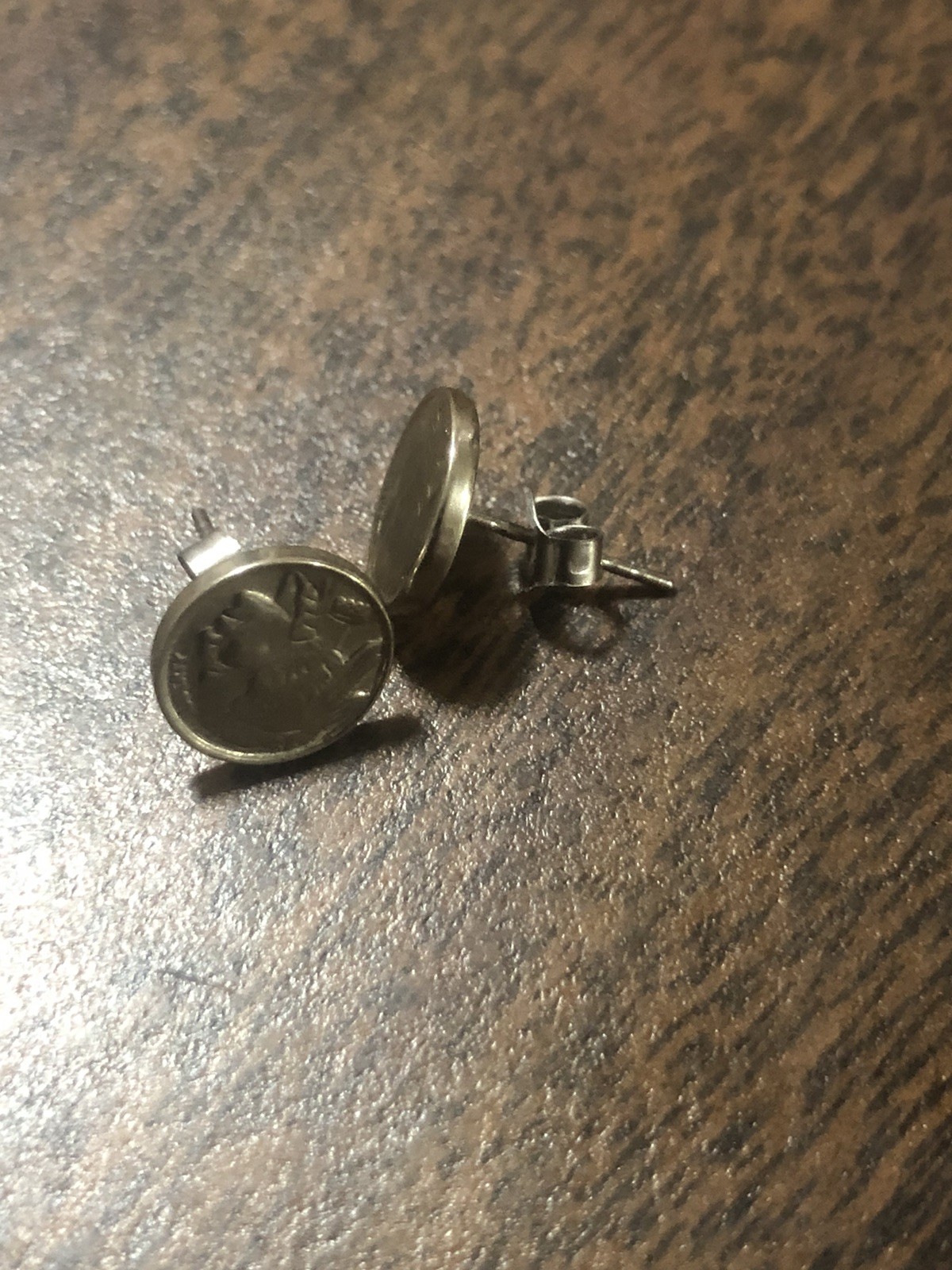 Vtg Min Replica Coin Earrings Buffalo Nickel Pierced