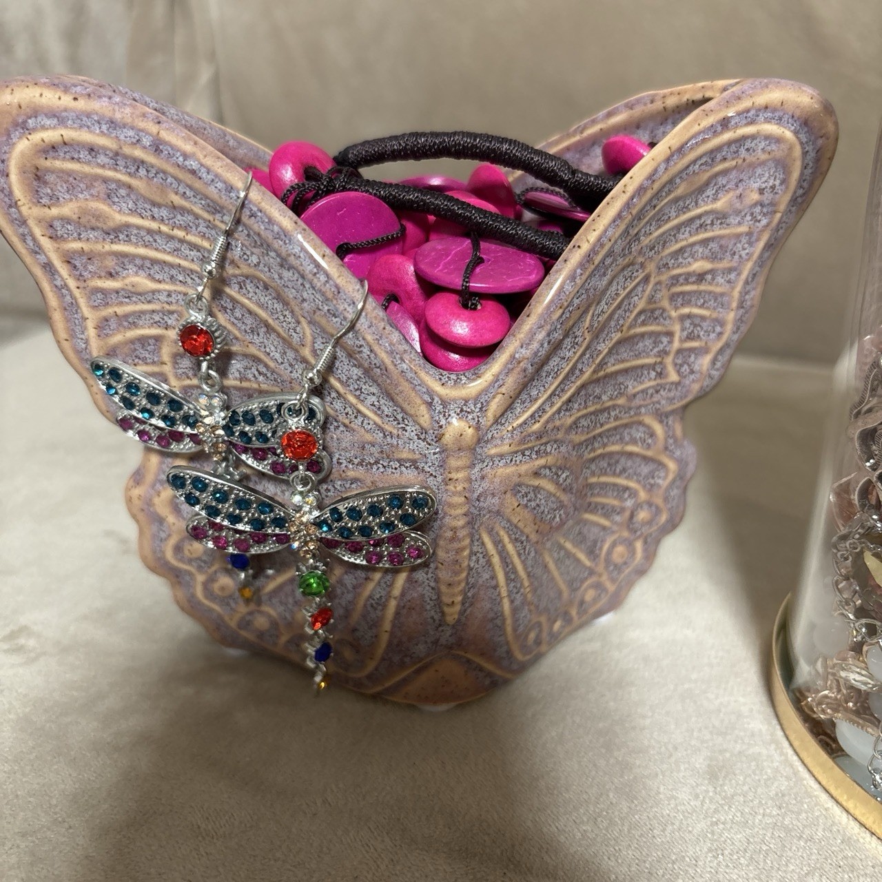 Mystery Jewelry Jar ;50 Pieces In Butterfly Jar Purple Pink White Silver & Gold