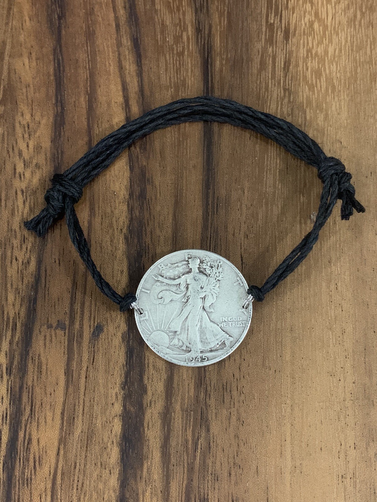 Adjustable Walking Liberty Half Dollar Coin Jewelry BRACELET 90% Silver/Hemp