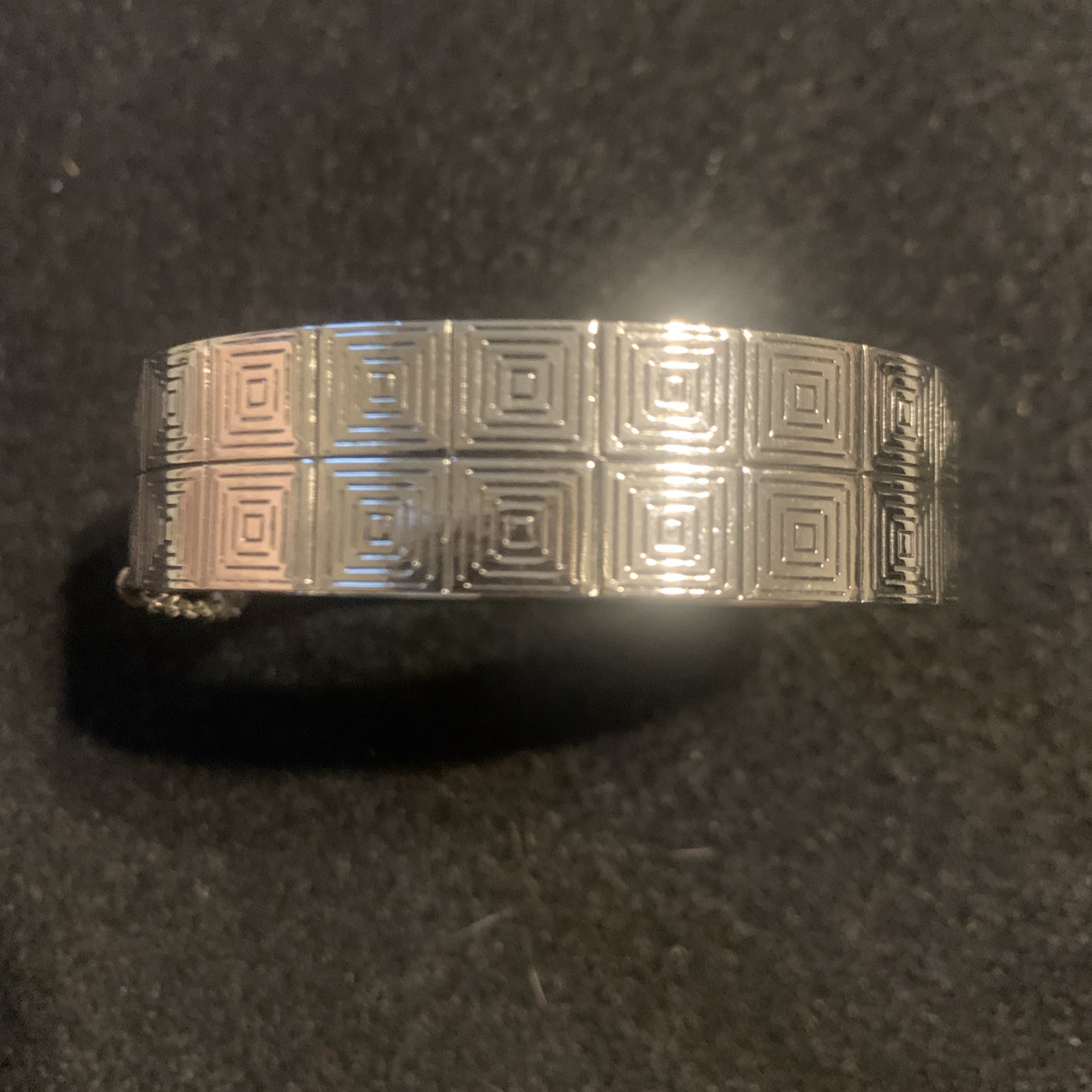 Vintage Whiting And Davis Geometric Silver Tone Bracelet Clamper With Chain