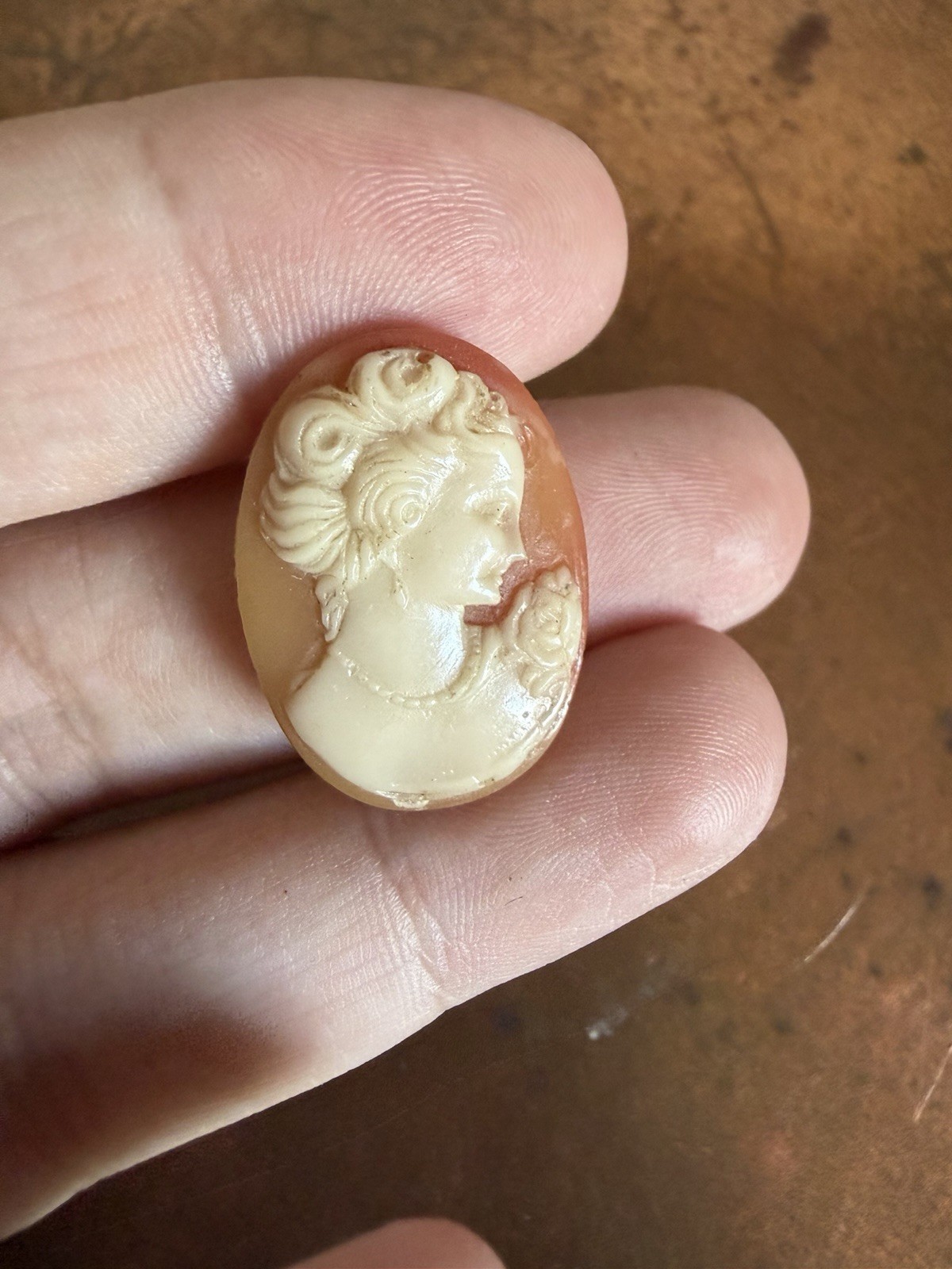 Hand-Carved Right Facing Shell Cameo, No Bezel/Shell Only, 1” Tall