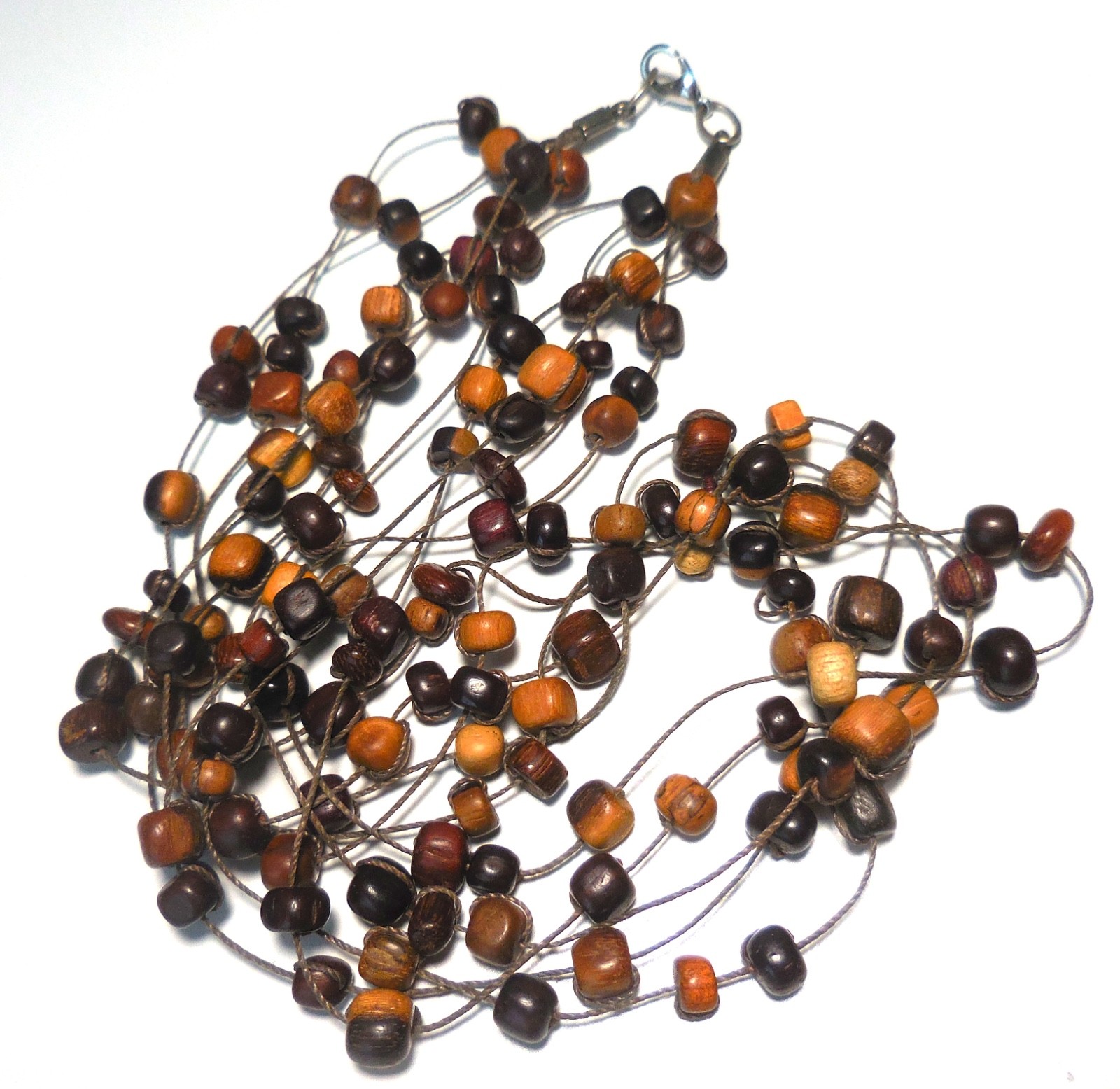 2 Necklaces BOHO style Birch Wood Beads Multi Strand Vintage Wooden Jewelry