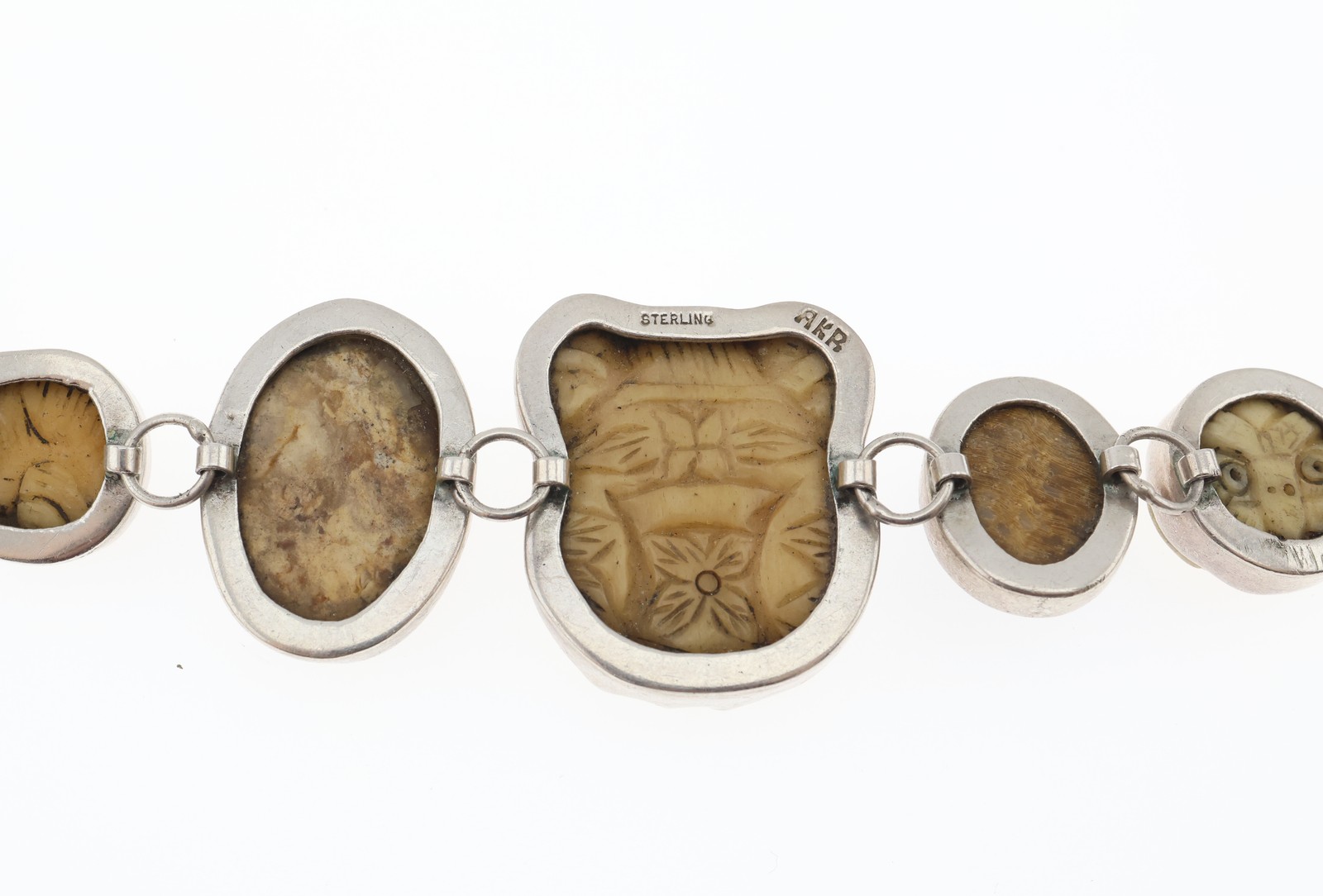 Amy Kahn Russell Sterling Silver Carved Stone Mixed Media Bracelet