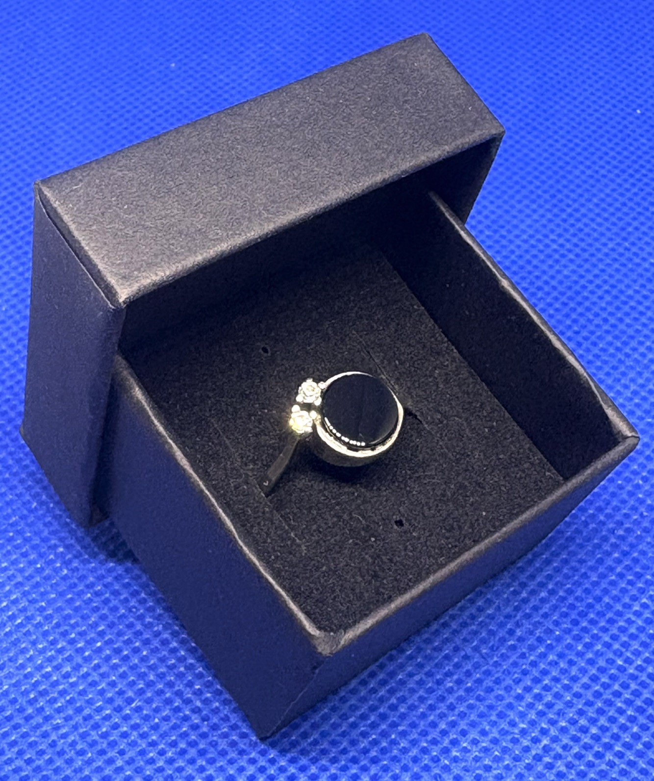 A08 Vintage 925 Sterling Silver Ring Size 8 est 1950s Black Onyx & Topaz 2.95g
