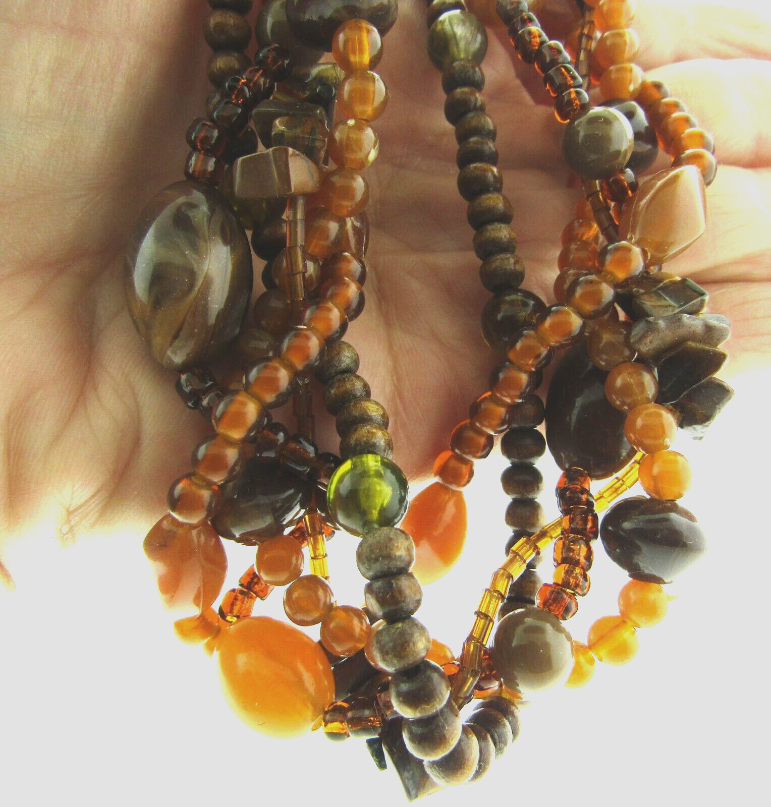 Vintage 5 Strand Lucite Beaded Necklace Wood and Tiger’s Eye