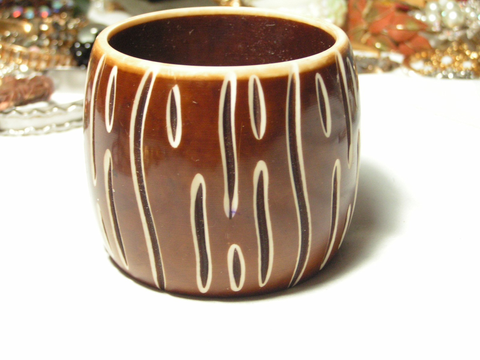 …Vintage Wide Carved Earth Tones Lucite Bangle Bracelet…