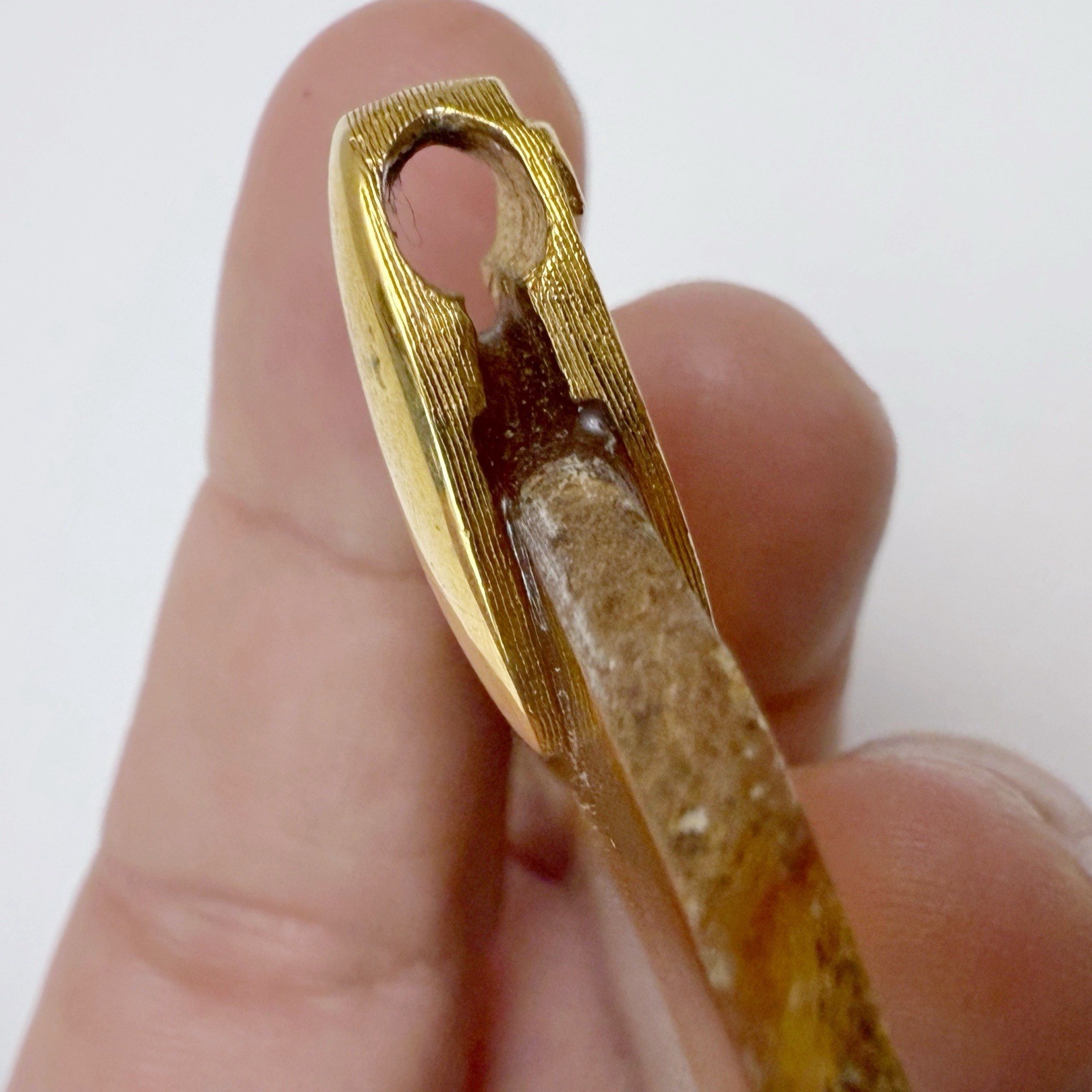 Vintage Crown Trifari Signed Geode Agate Slab Slice Goldtone Pendant