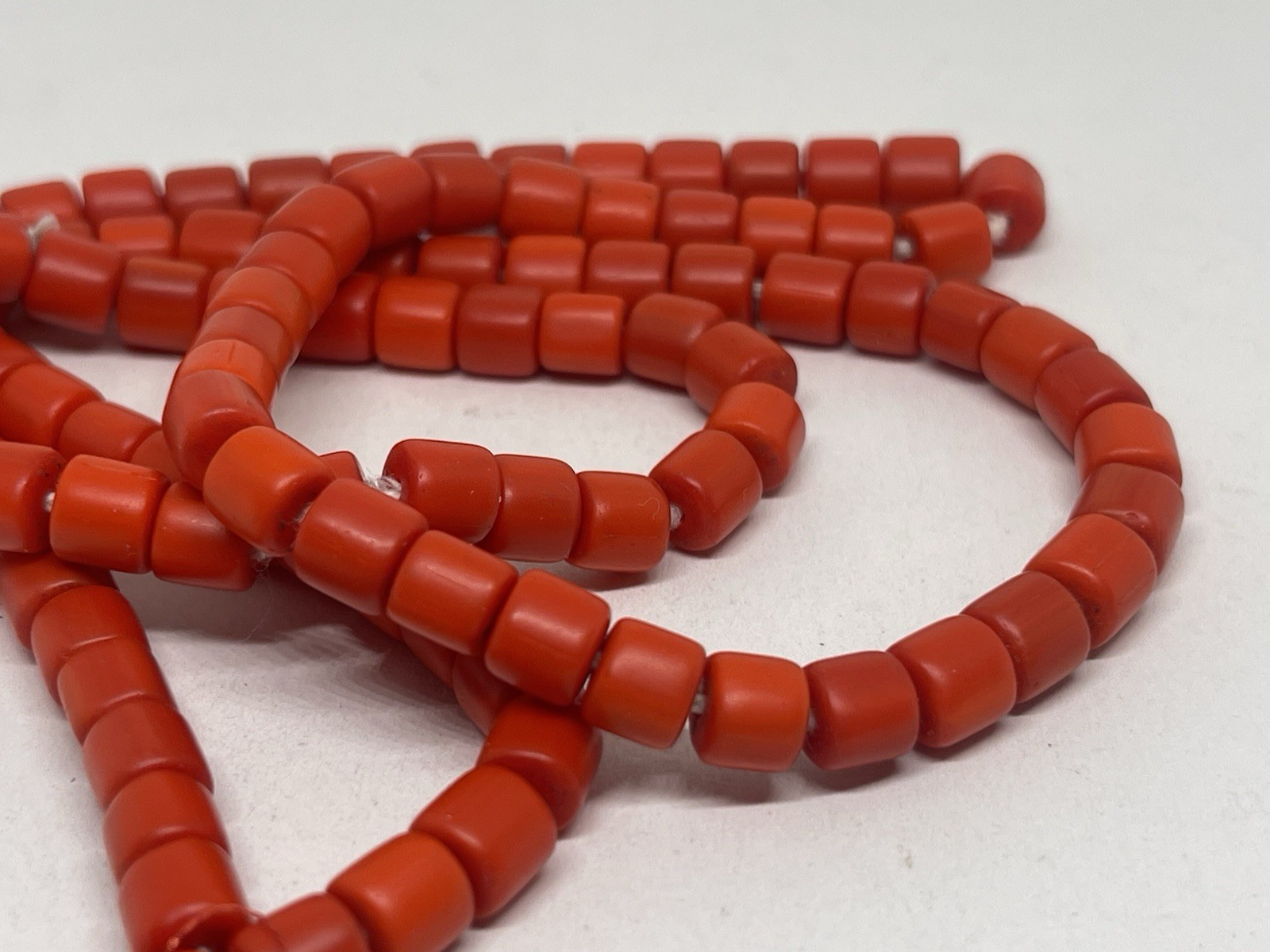 Antique Old Orange Red Ox Blood Coral Beads Mala Necklace 26” Japa Beads Nature