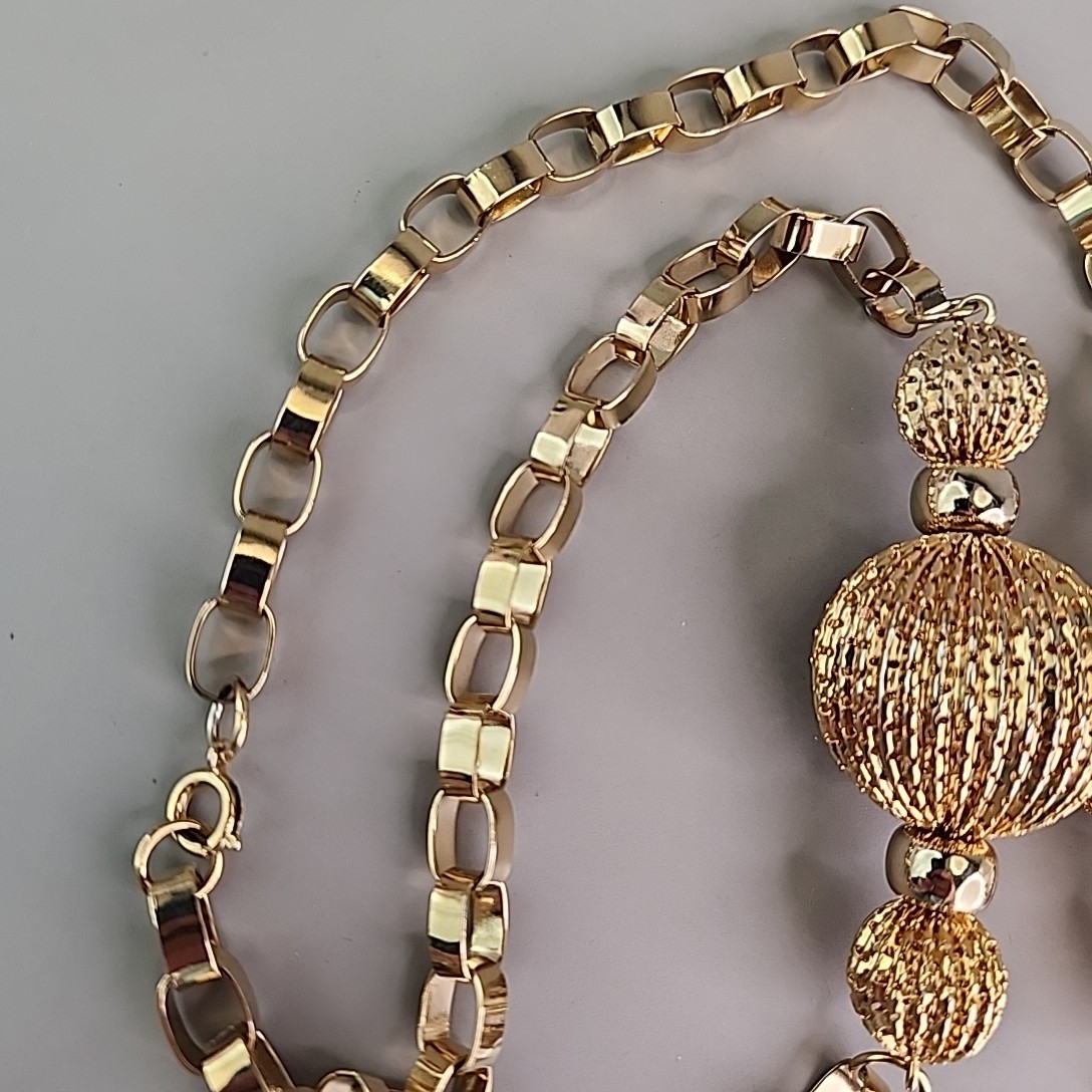 Vintage Mesh Ball Necklace Chunky Gold Tone Linked Chain 31″